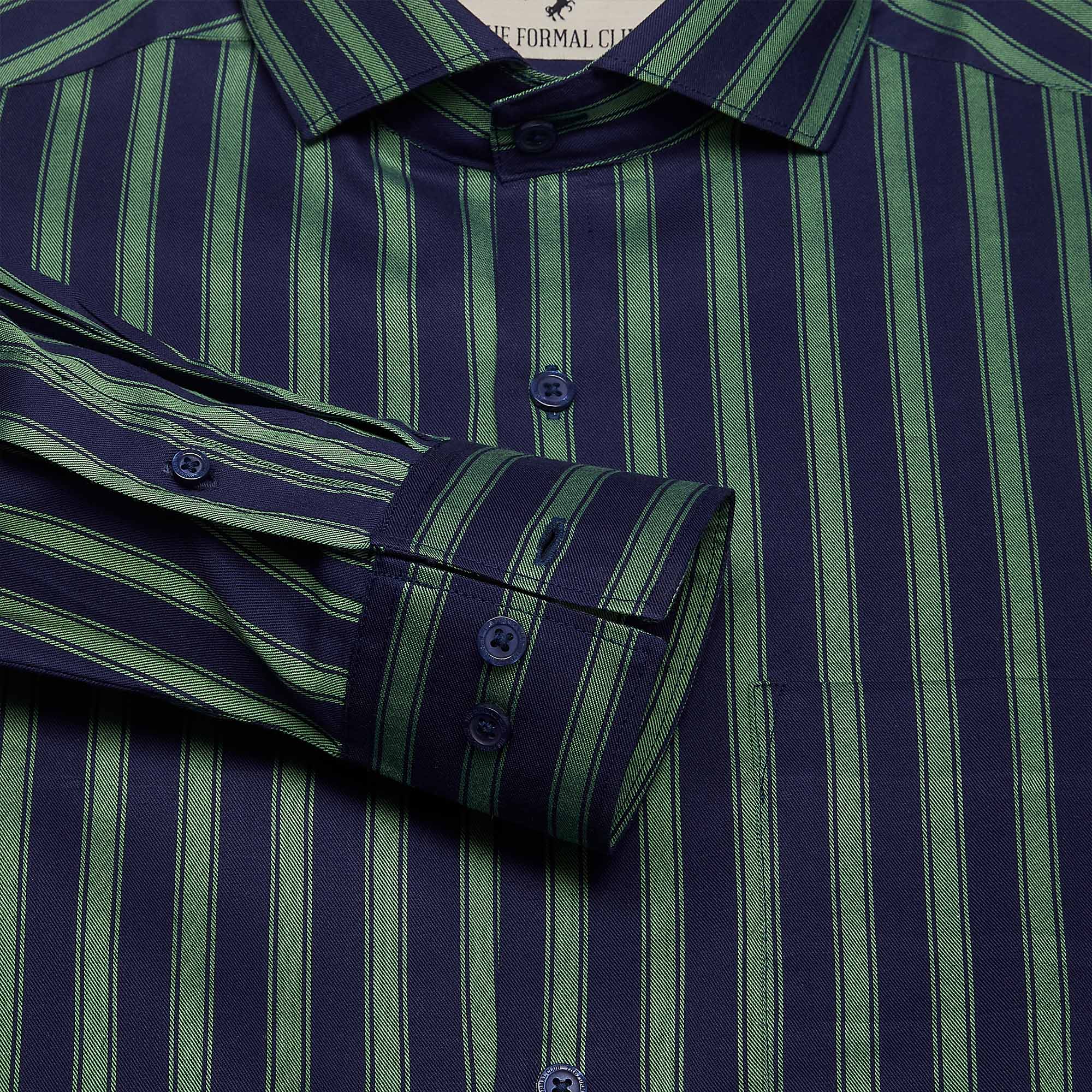 Rhythm Green Stripe Shirt In Navy Blue Rhythm Green Stripe Shirt In Navy Blue - The Formal Club