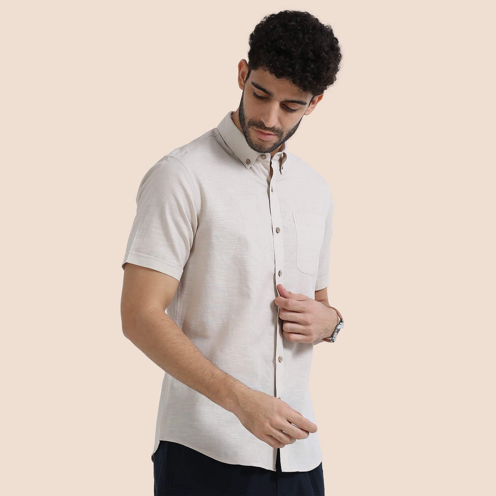 Breeze Linen Half Sleeves Shirt In Sand Men’s breathable linen summer shirt by TFC