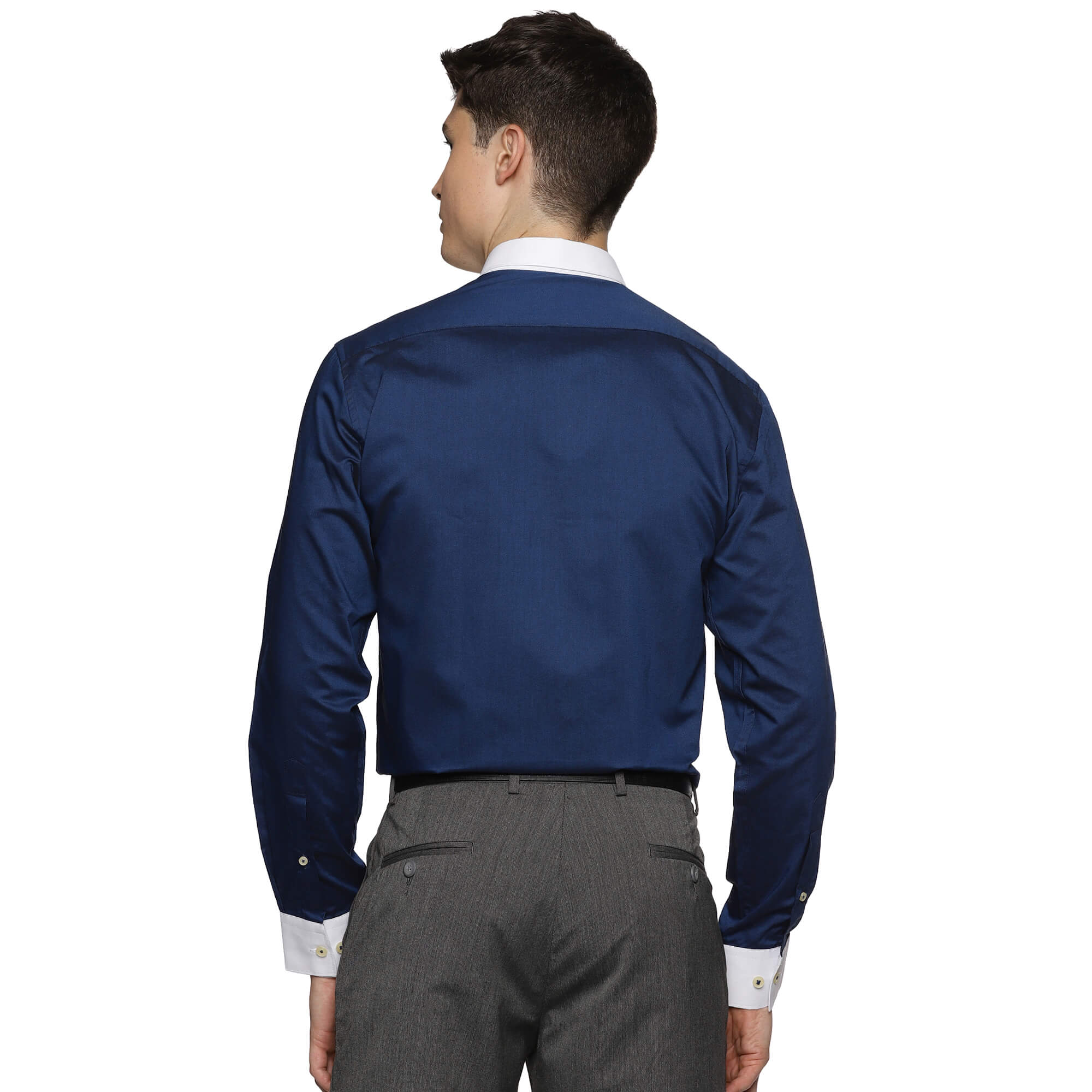 White Collar Full Sleeves Solid Shirt In Navy Blue White collar and cuff navy blue shirt for men By TFC