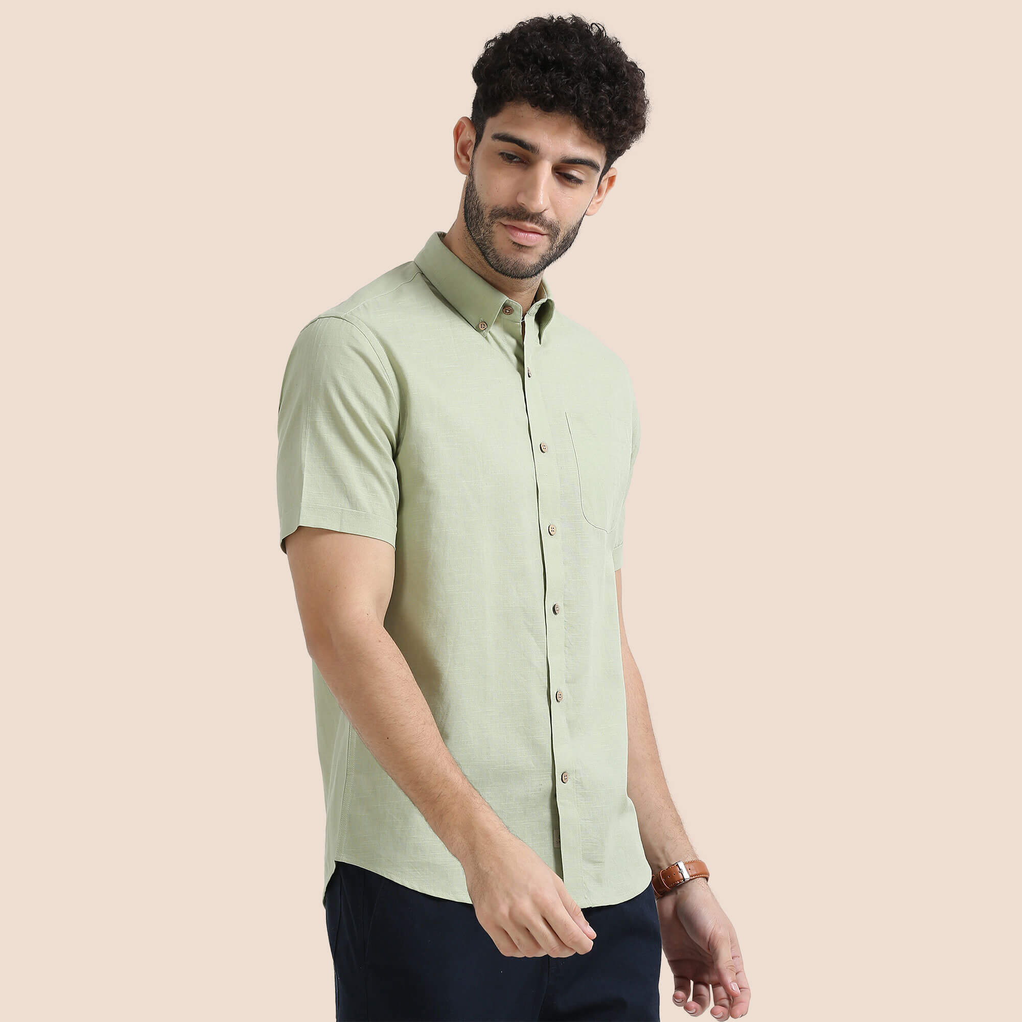 Breeze Linen Half Sleeves Shirt In Grass Breathable summer shirt for men by TFC