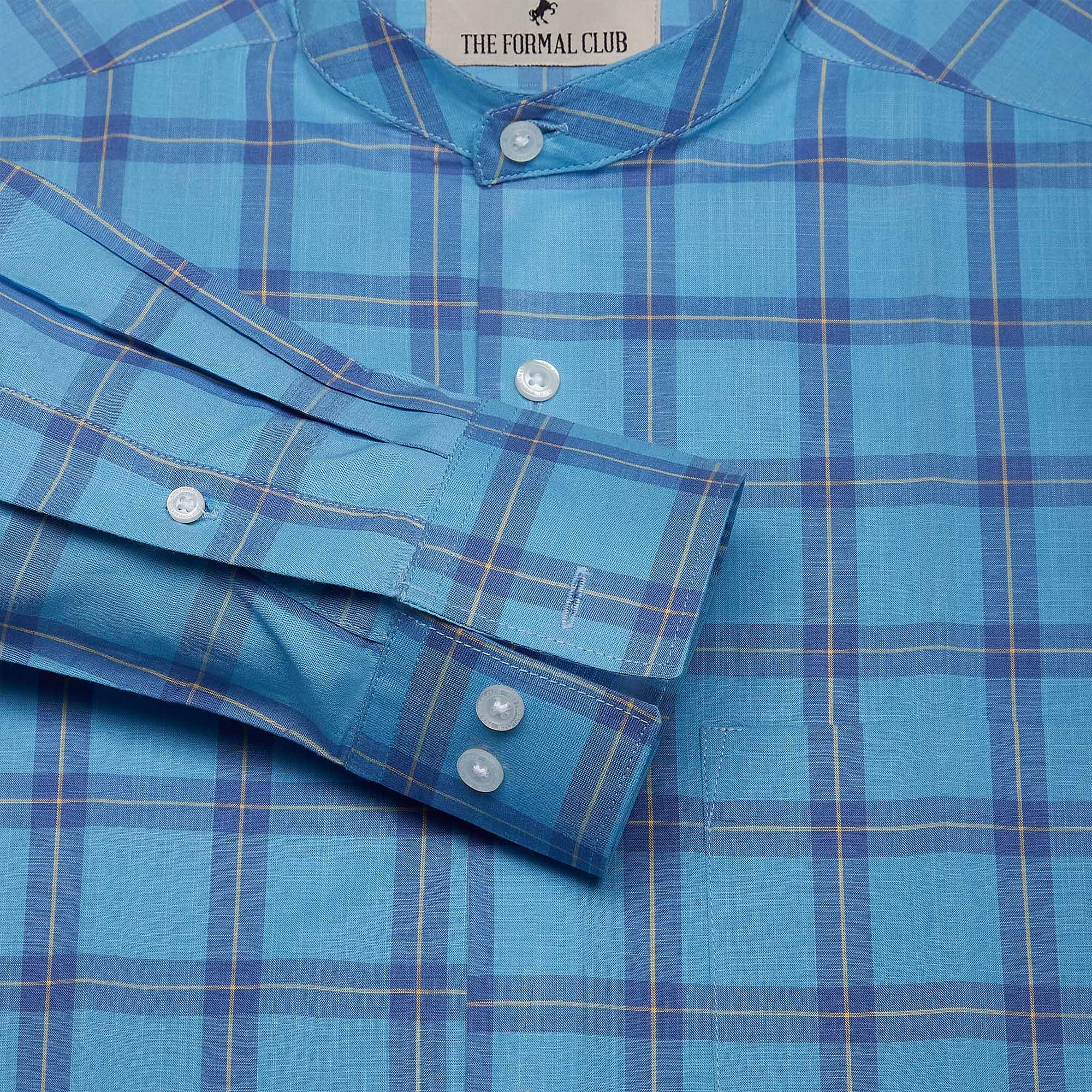 Blissful Cotton Check Shirt In Blue Blissful Cotton Check Shirt In Blue - The Formal Club