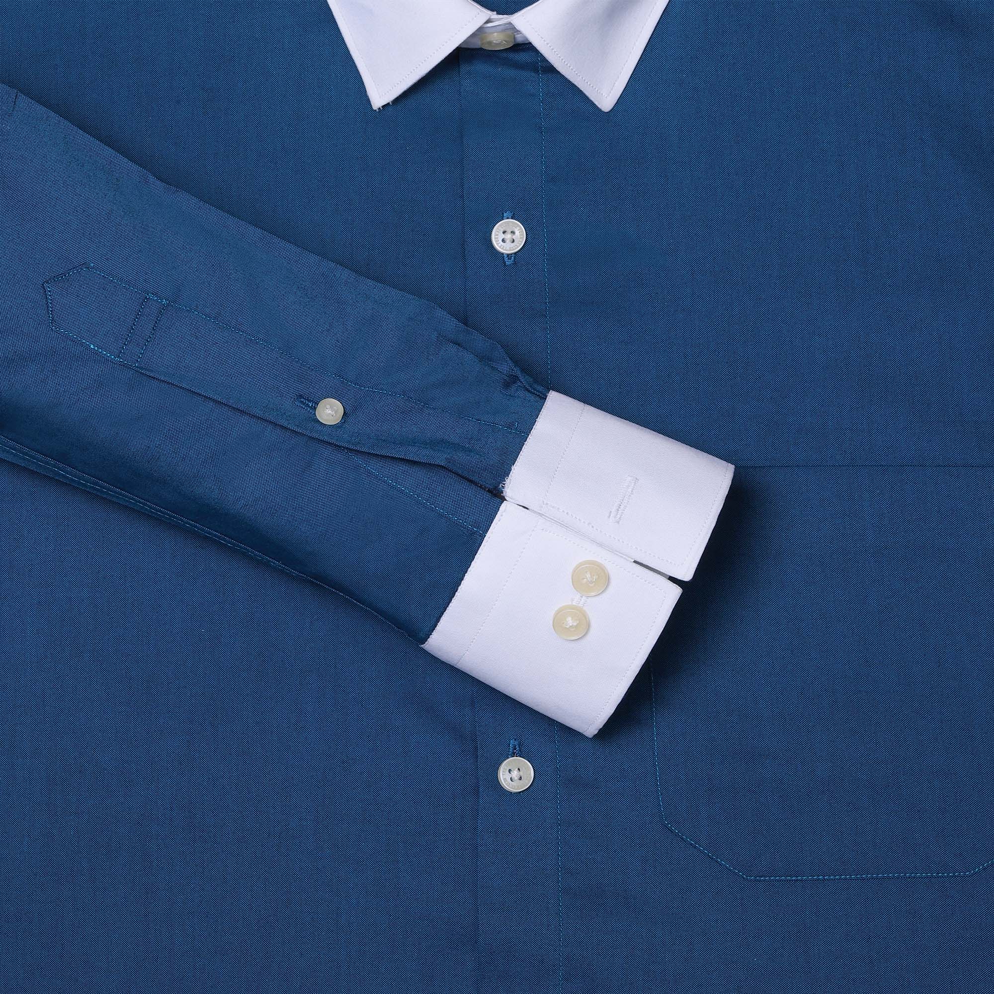 White Collar Full Sleeves Solid Shirt In Dark Teal Dark Teal White Collar Full Sleeves Shirt For Men By TFC
