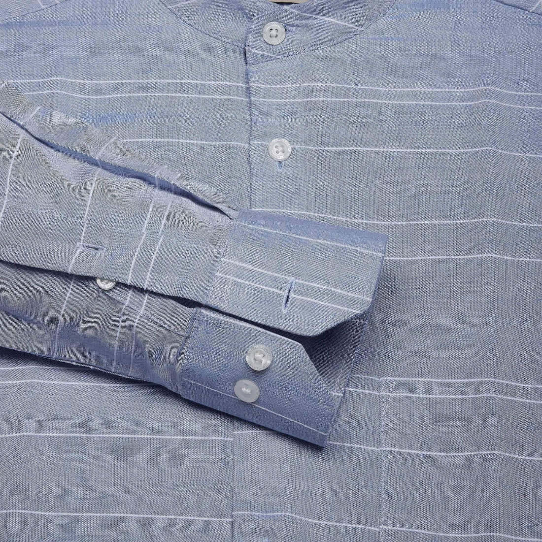 Skyline Stripes Mandarin Shirt In Navy Blue Skyline Stripes shirt For Men By TFC