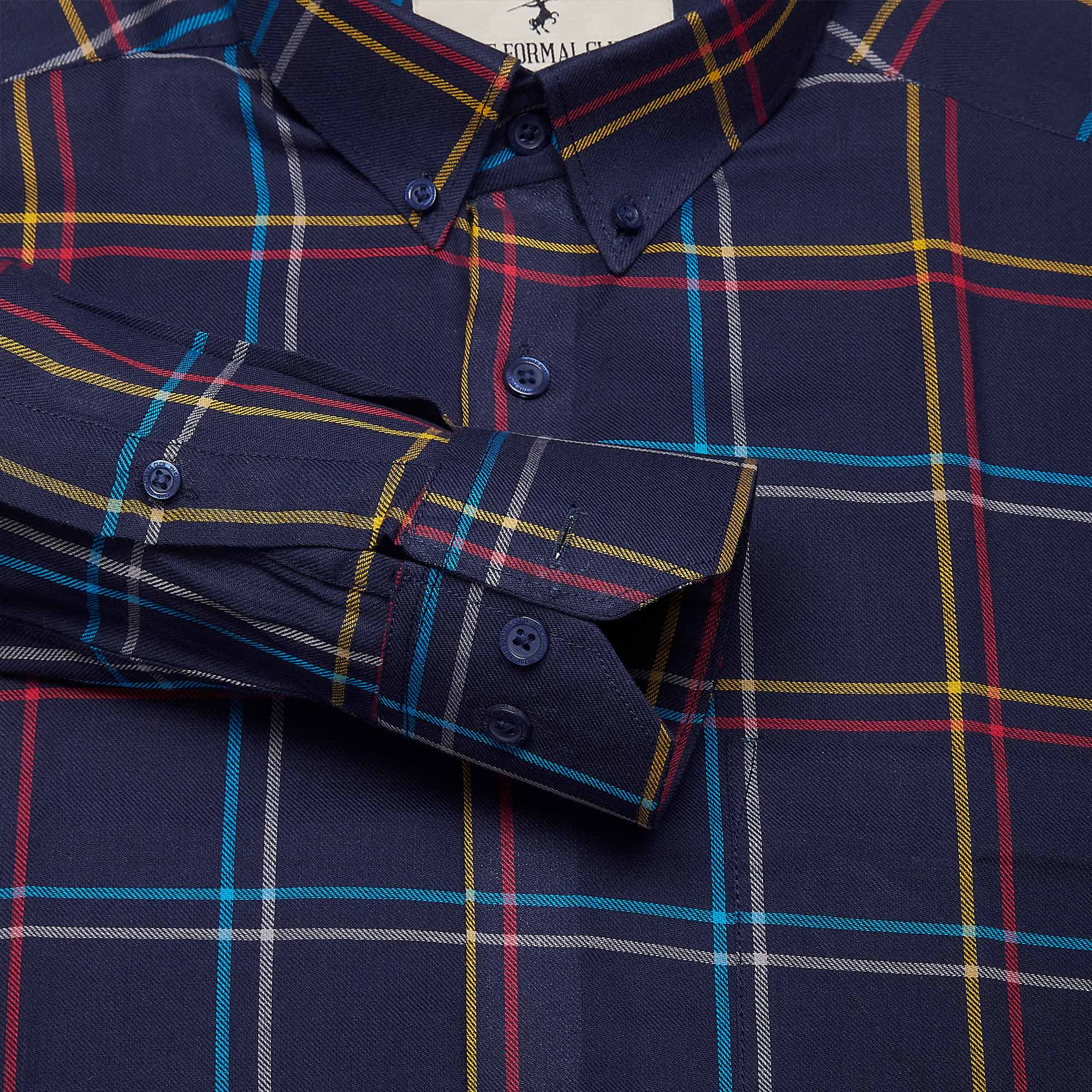 Maverick Cotton Check Shirt In Navy Blue Navy Blue Check Shirt for Men By TFC