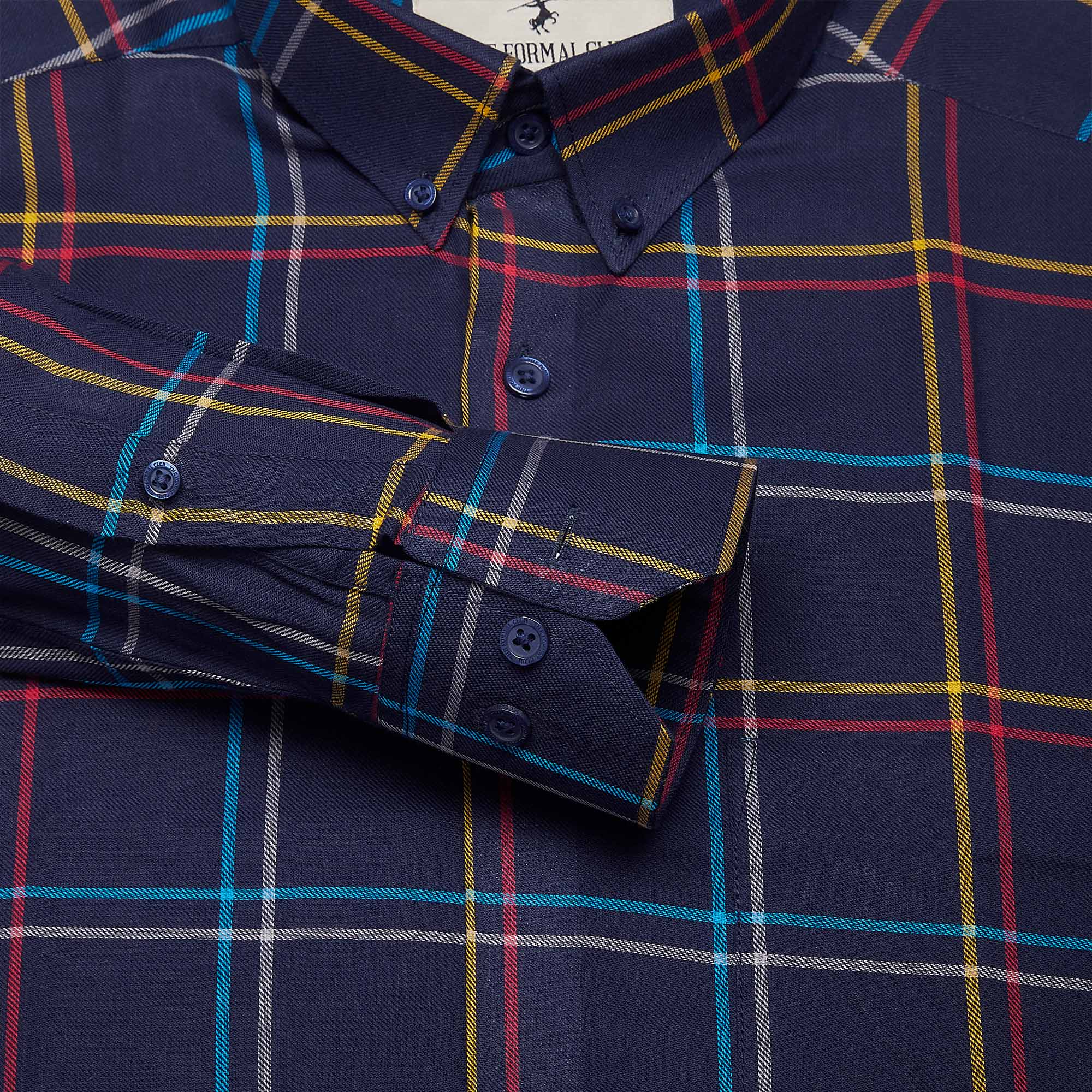 Maverick Cotton Check Shirt In Navy Blue - The Formal Club