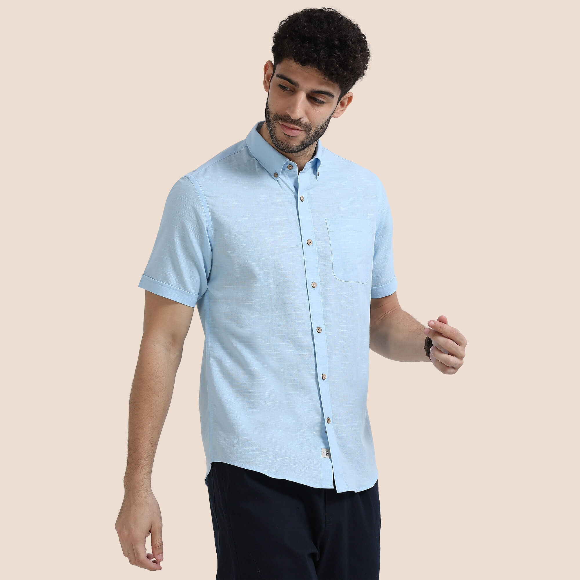 Breeze Linen Half Sleeves Shirt In Powder Blue Breathable summer shirt for men by TFC