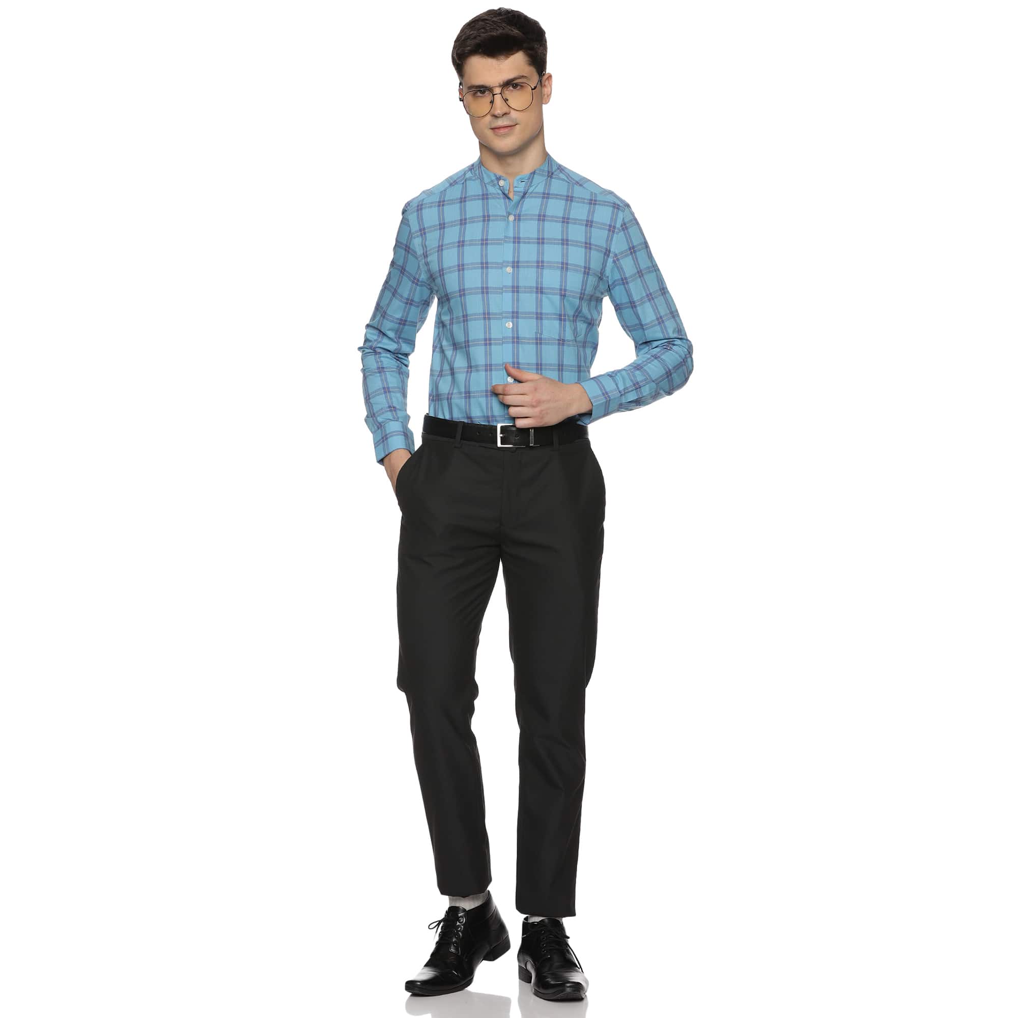 Blissful Cotton Check Shirt In Blue Blissful Cotton Check Shirt In Blue - The Formal Club