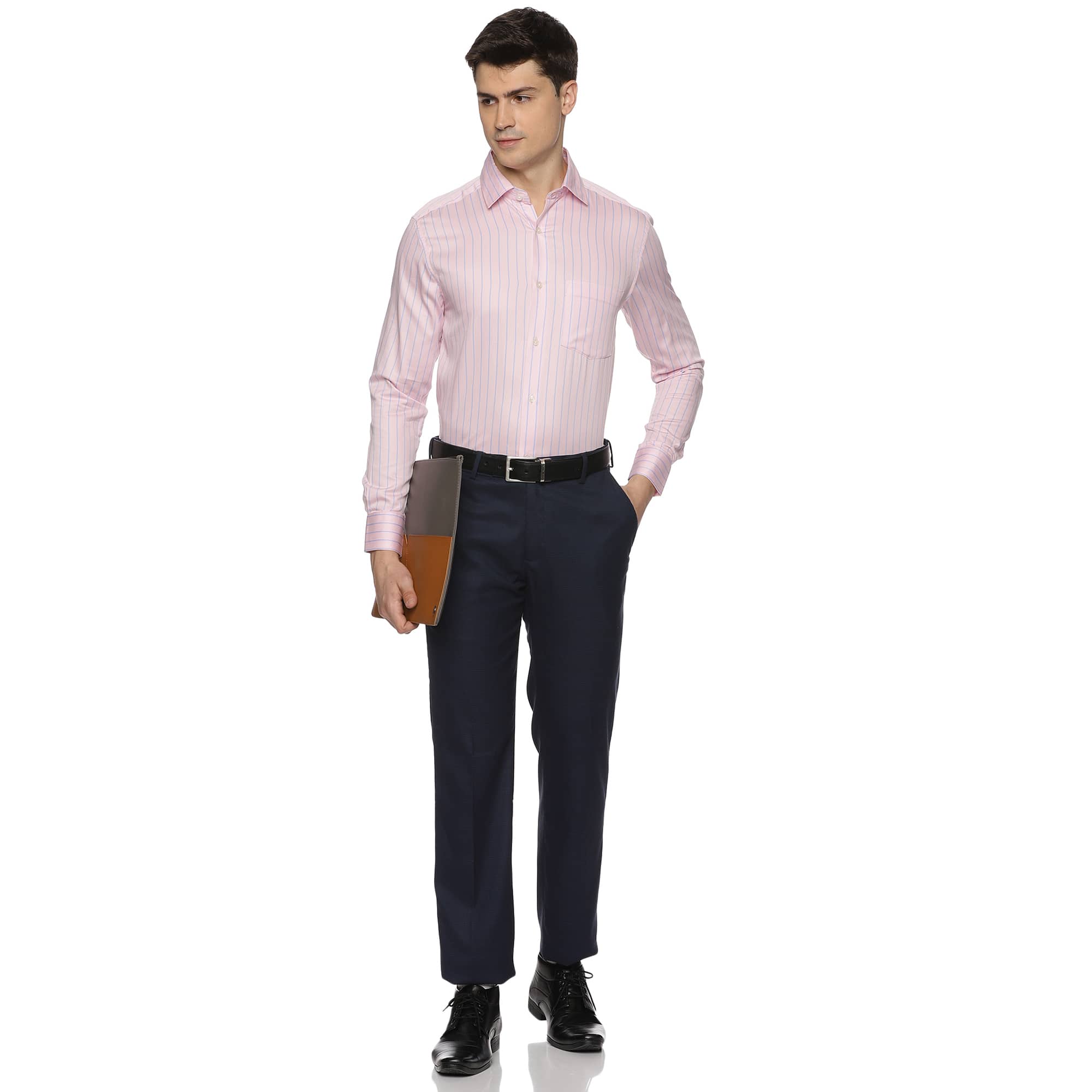 Enigma Blue Stripes Shirt In Pink Blue stripes on pink fabric Shirts For Men By TFC