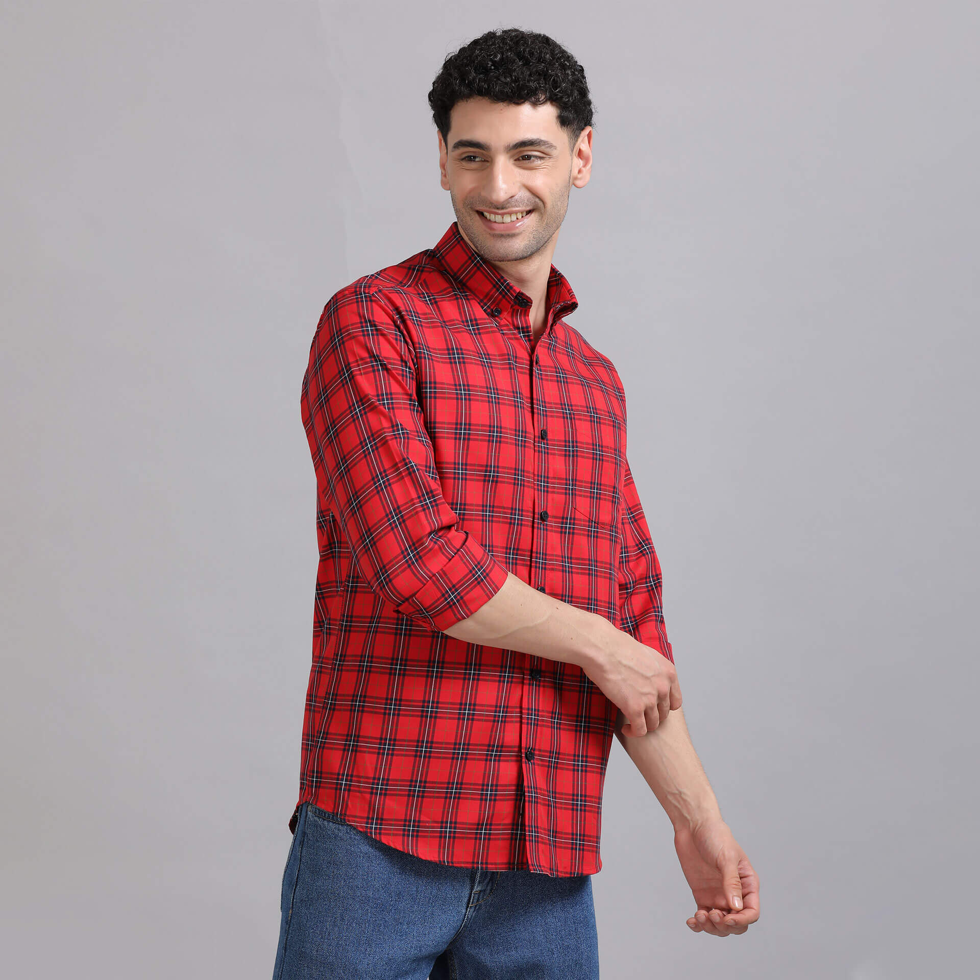 Men Red Check Shirts