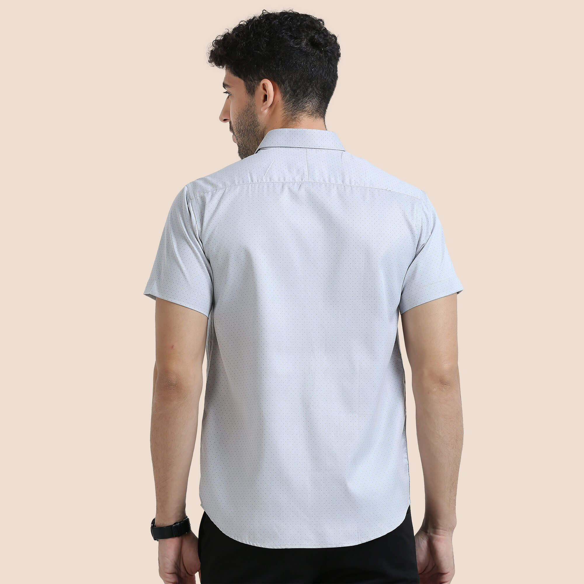 Ashley Half Sleeves Shirt In Donald Dobby Grey Grey Dobby Dots Shirt By TFC