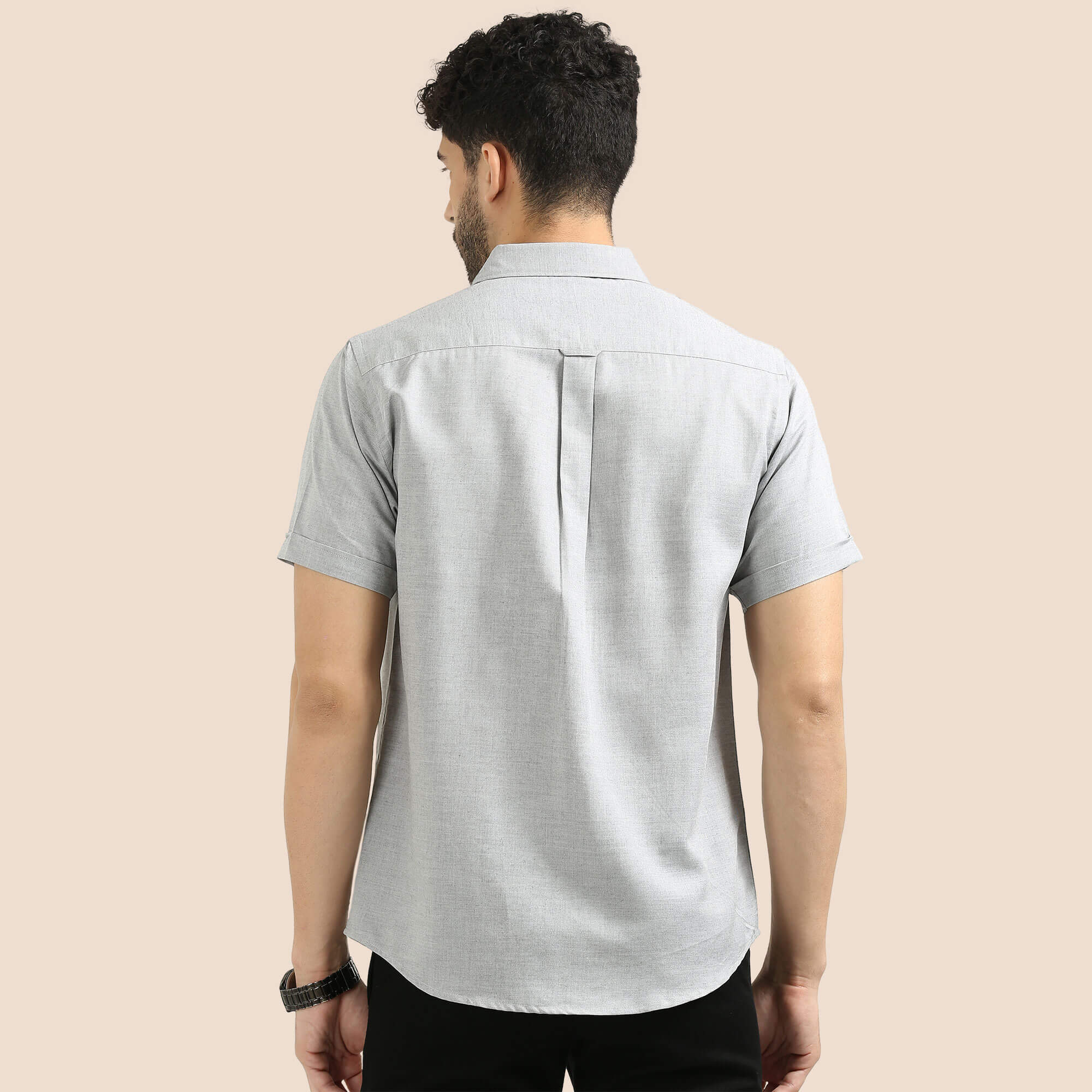 Woods Lyocell Half Sleeves Shirt In Grey Melange Soft Twill Weave Fabric Texture by TFC