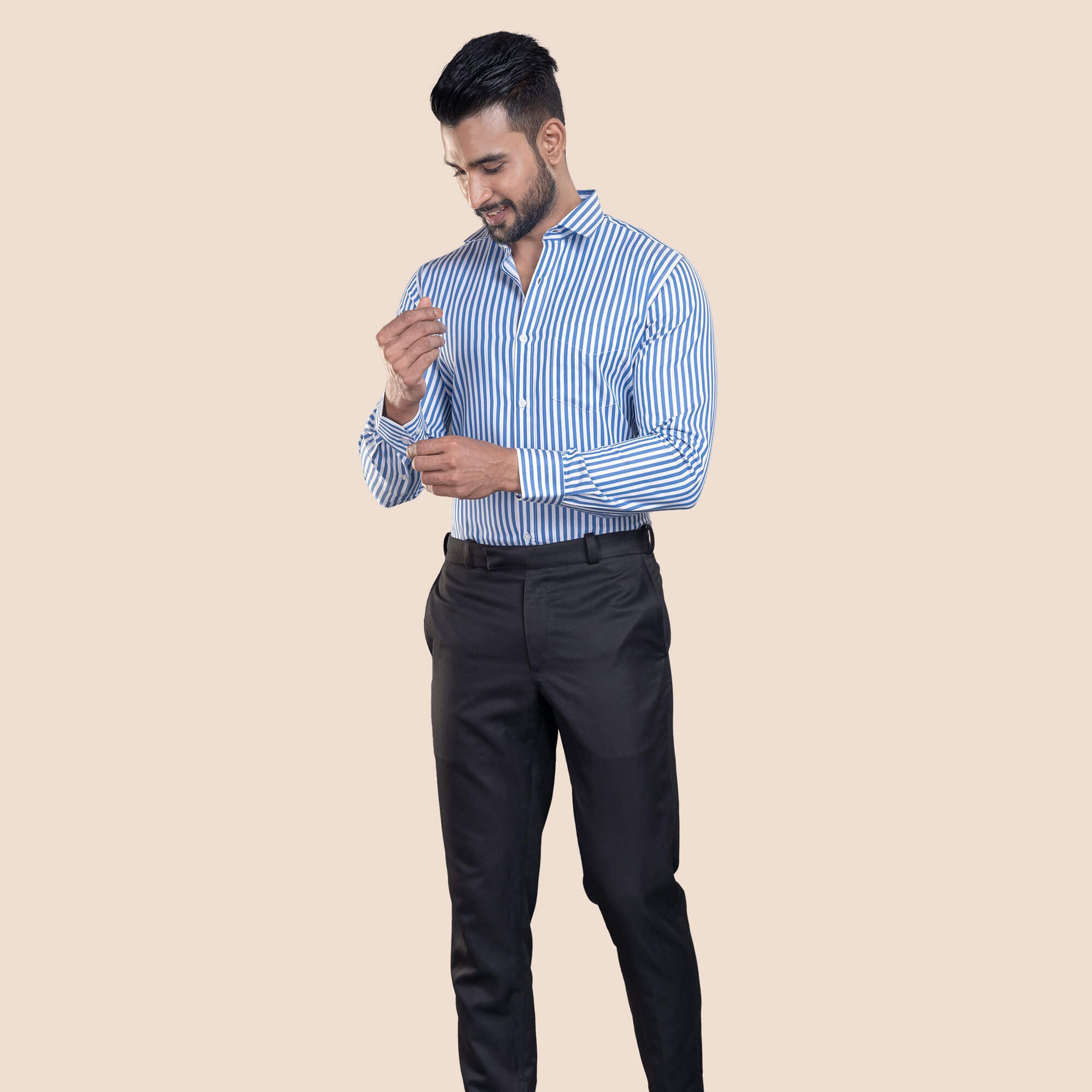 Skyline Stripe Shirt In Blue Smart Fit Dobby Weave Formal Shirt by TFC