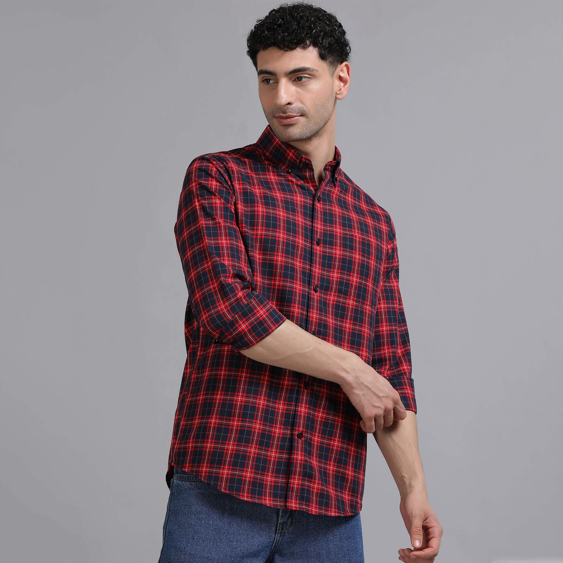 Marco Checks Shirt In Navy & Red Men's Marco Check Shirt featuring classic tartan checks by TFC