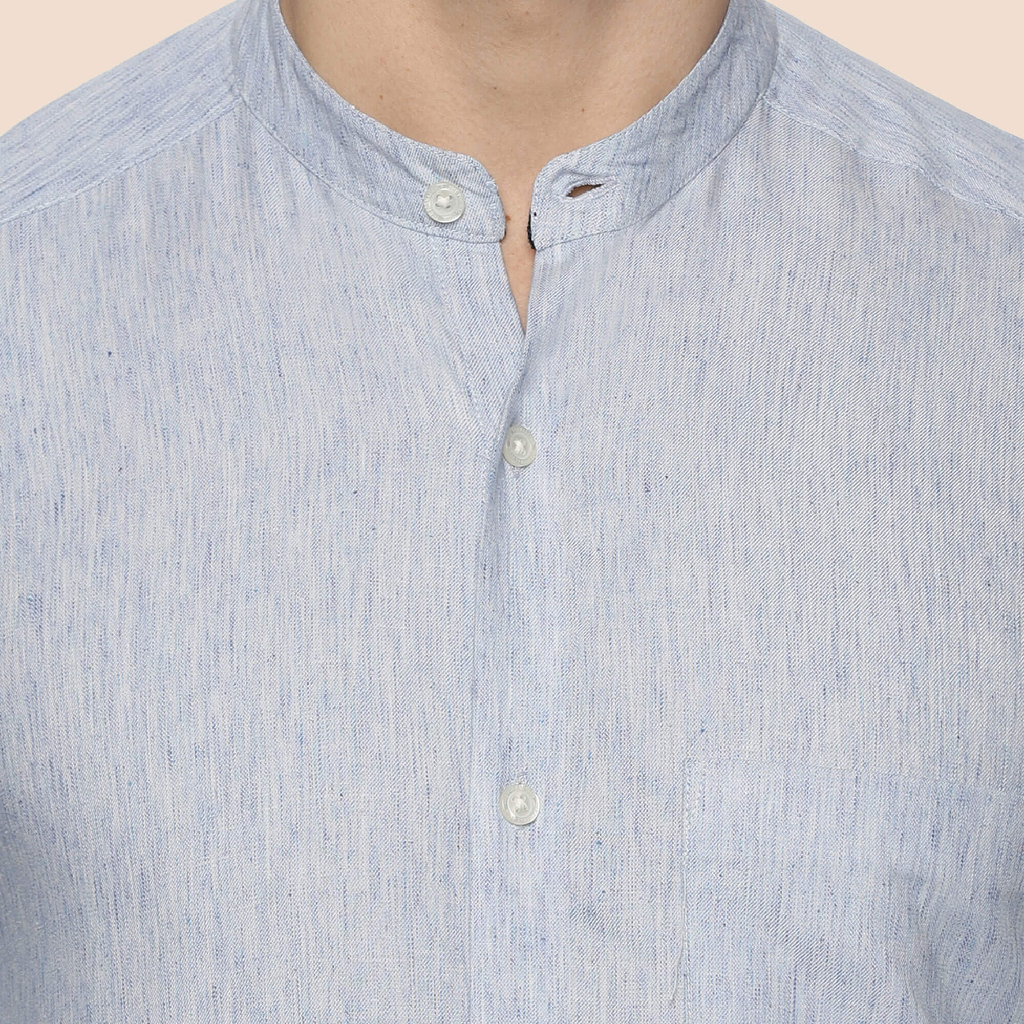Bliss Blue Textured Mandarin Shirt Men's Blue Shirt with Angled Cuffs by TFC