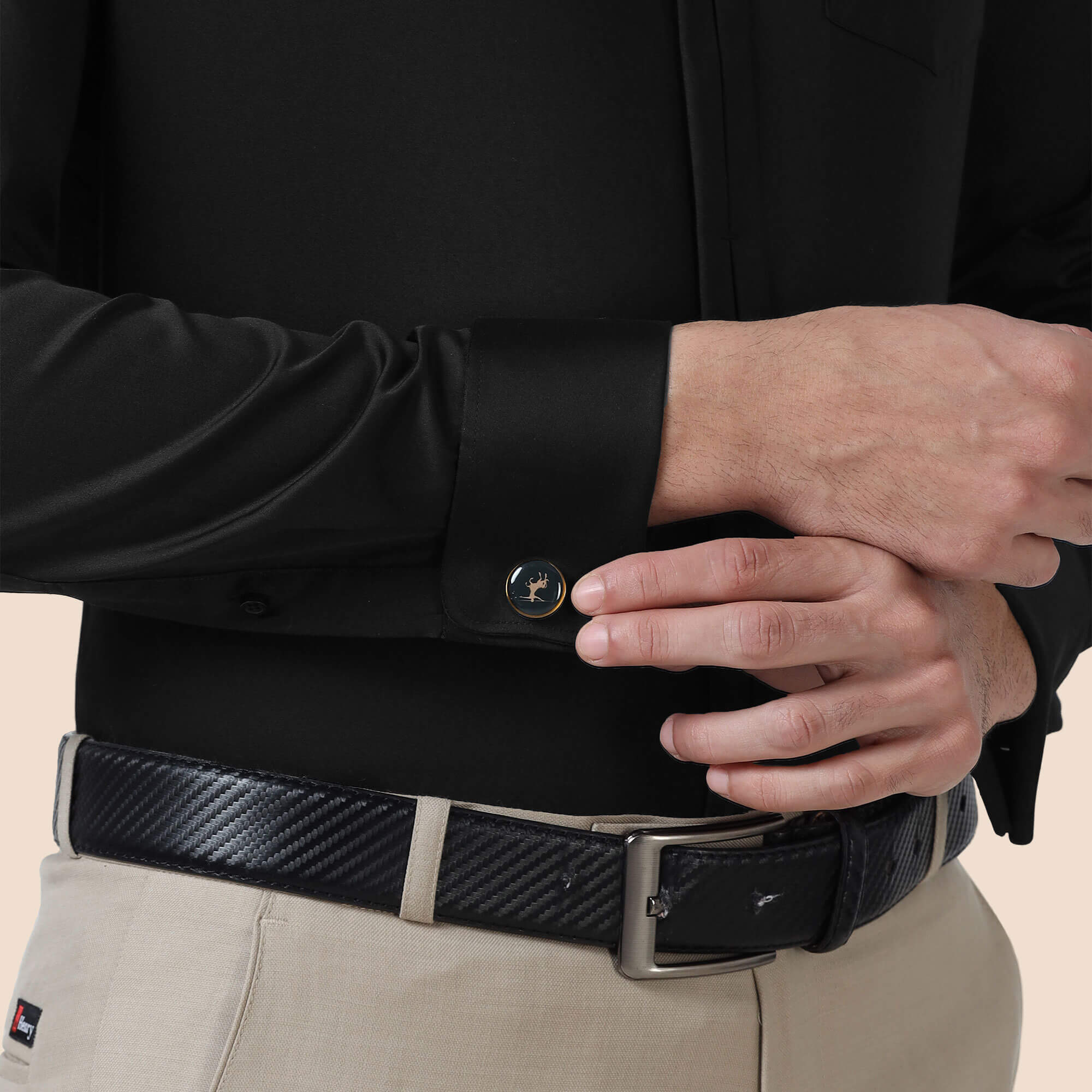 Keneth Black Shirt with Signature Concealed Placket & French Cuff Keneth Black Shirt with Signature Concealed Placket & French Cuff