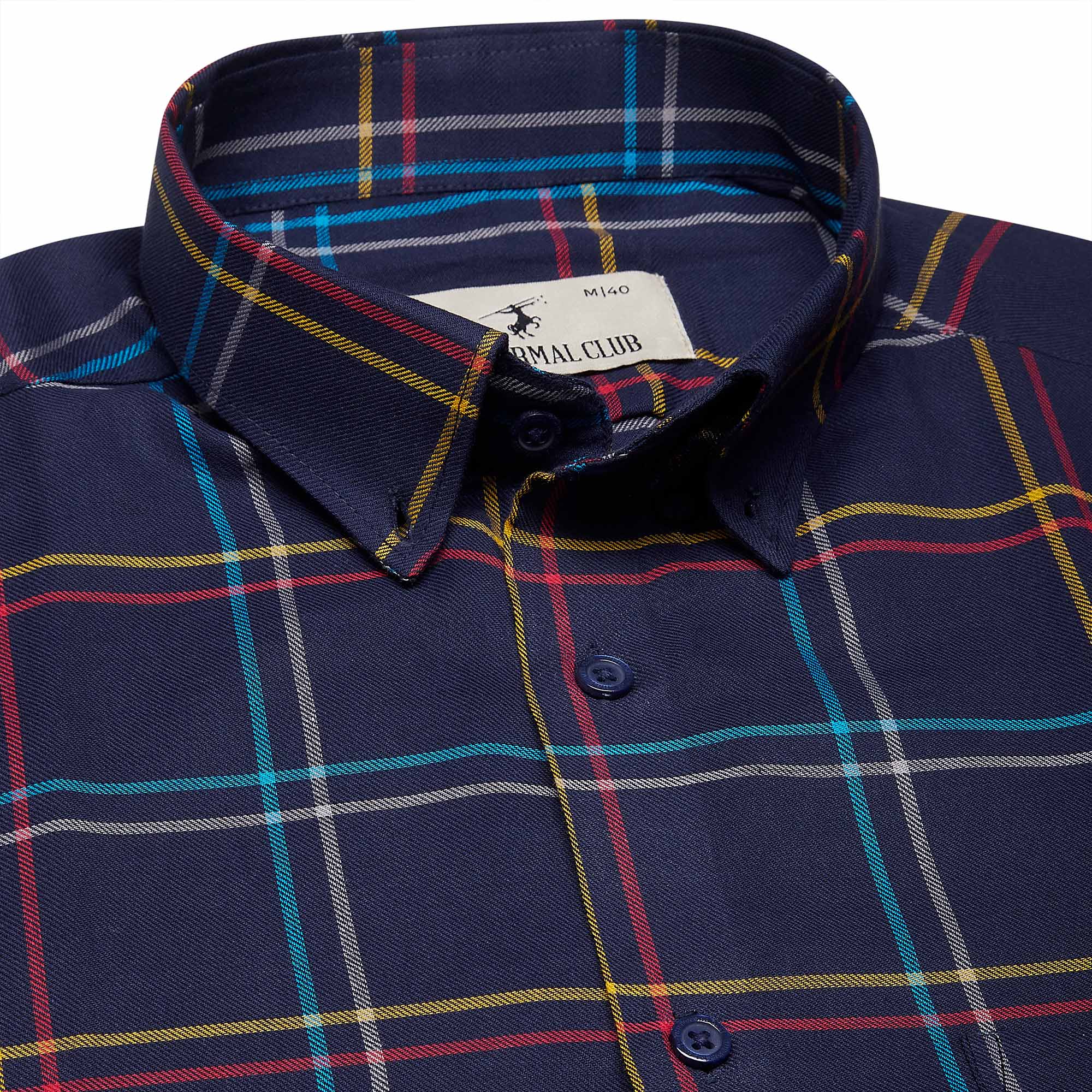 Maverick Cotton Check Shirt In Navy Blue Maverick Cotton Check Shirt Navy Blue By TFC