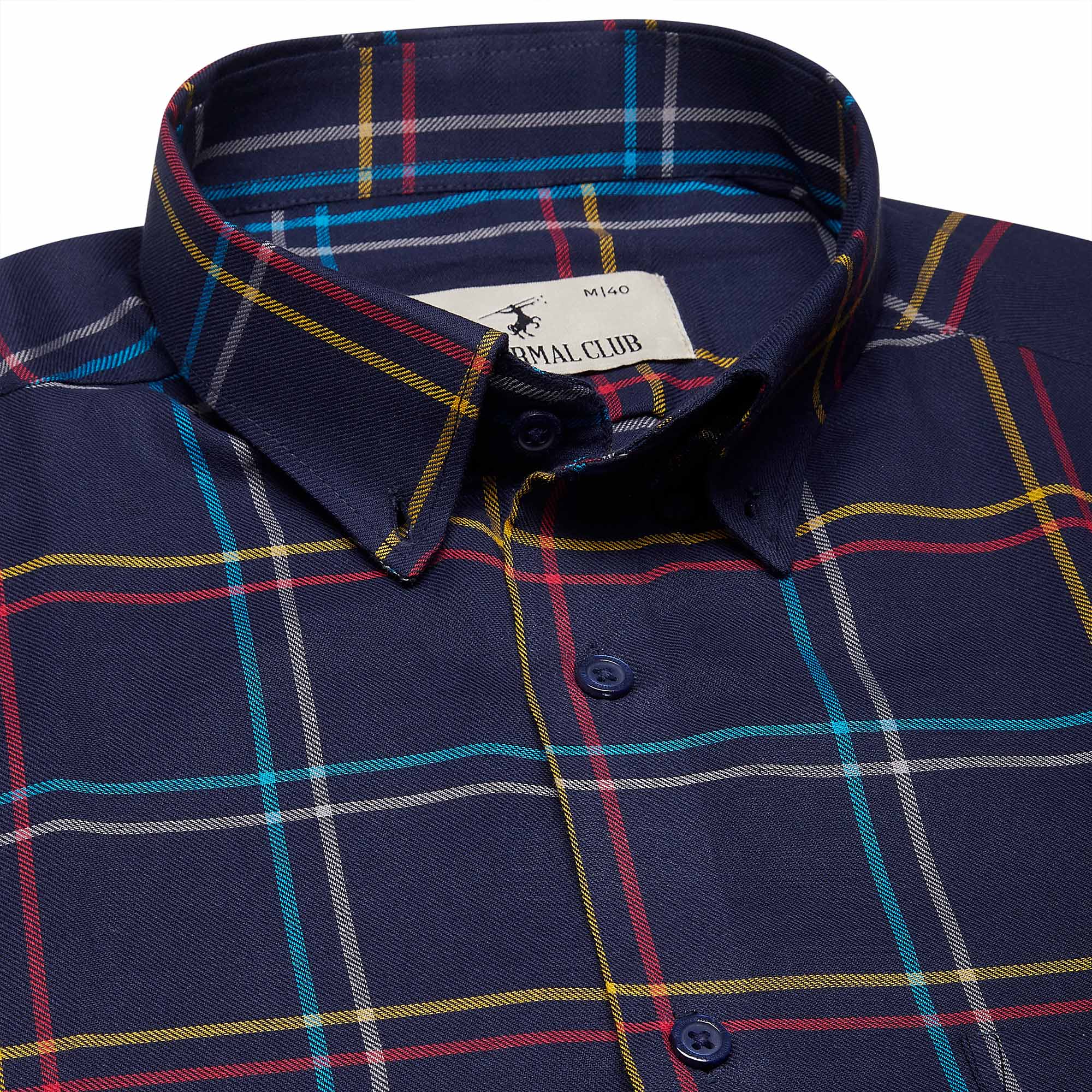 Maverick Cotton Check Shirt In Navy Blue - The Formal Club