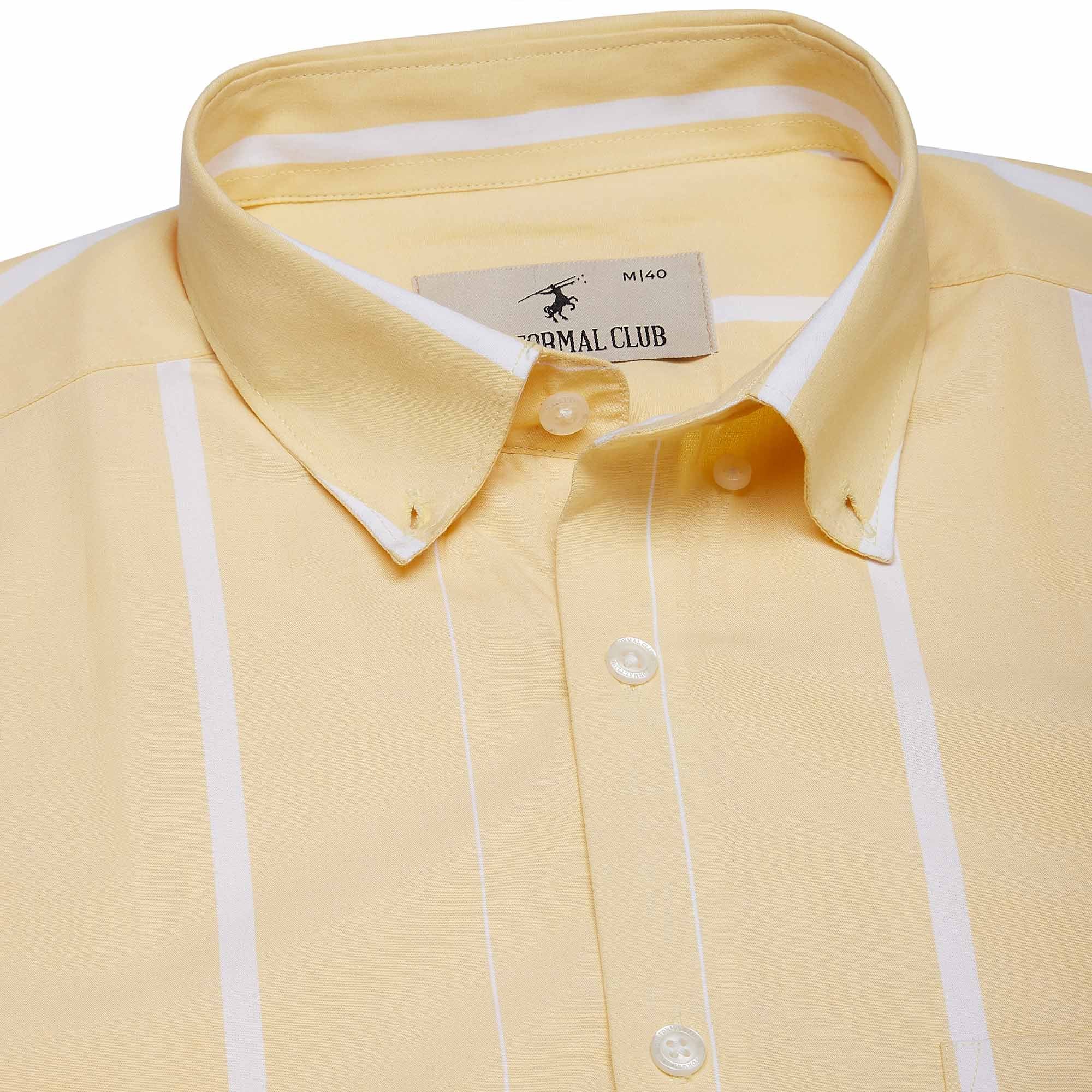 Skyline Cotton Stripes Shirt In Yellow & White - The Formal Club