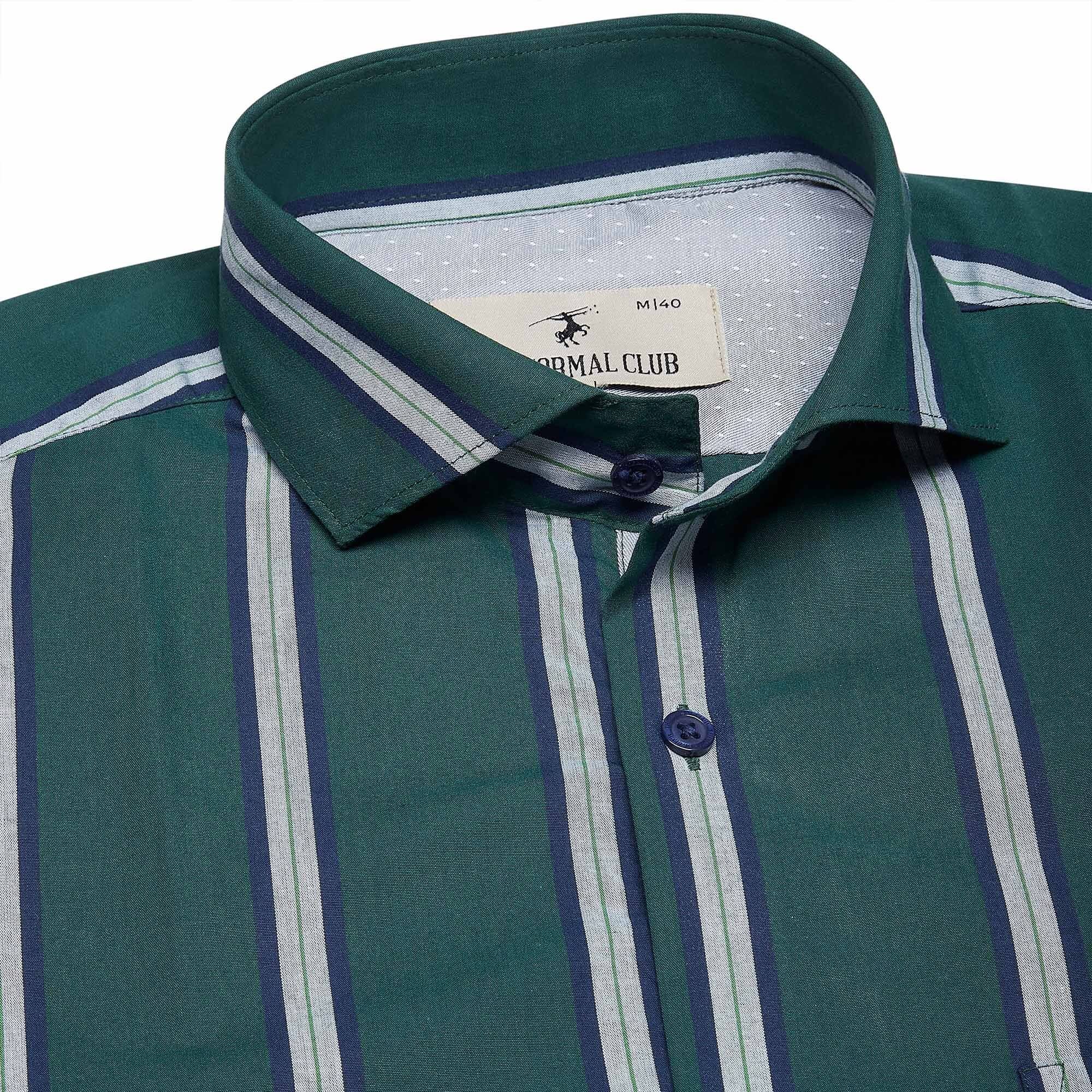 Skyline Cotton Stripes Shirt In Dark Green