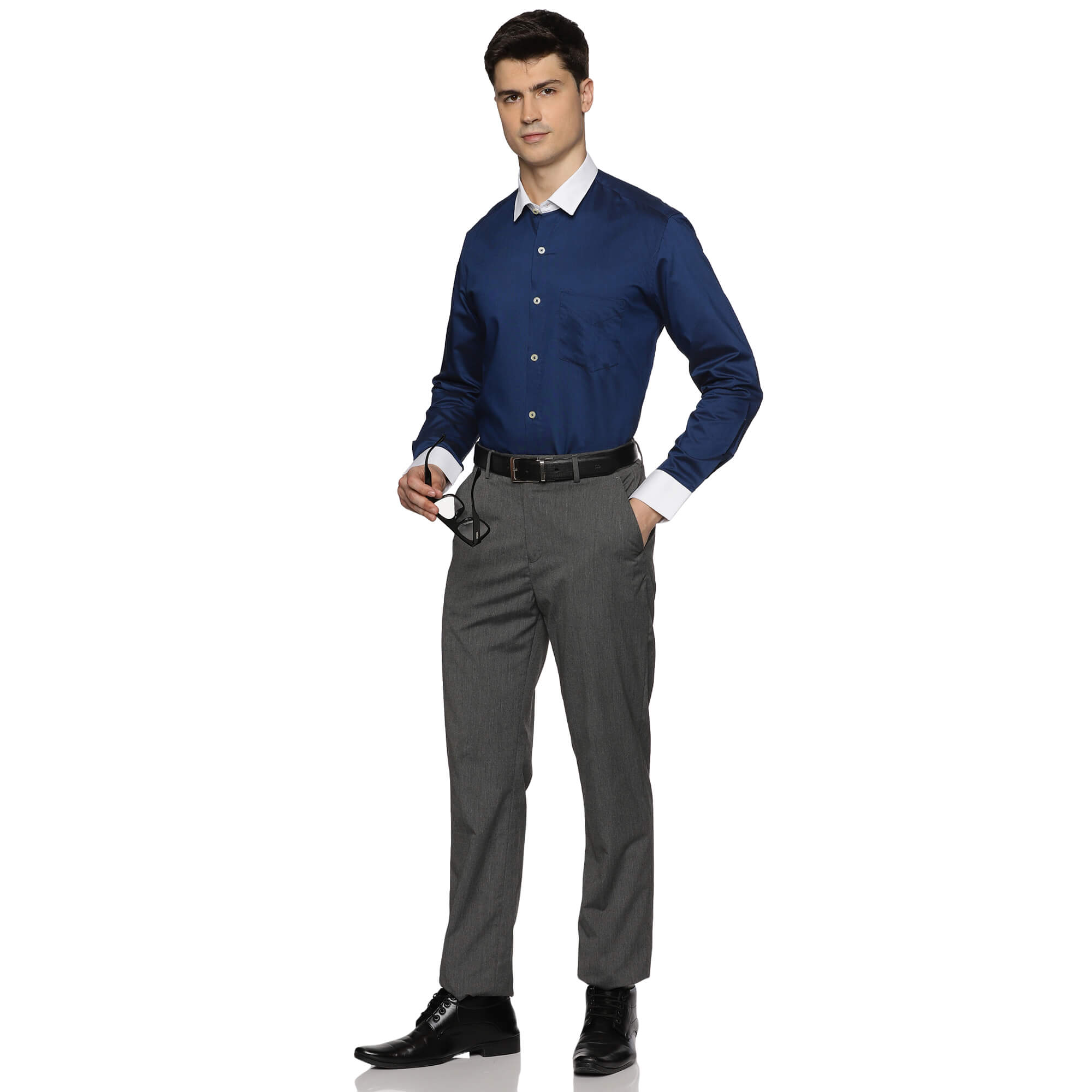 White Collar Full Sleeves Solid Shirt In Navy Blue Men’s full sleeve white collar shirt for men By TFC