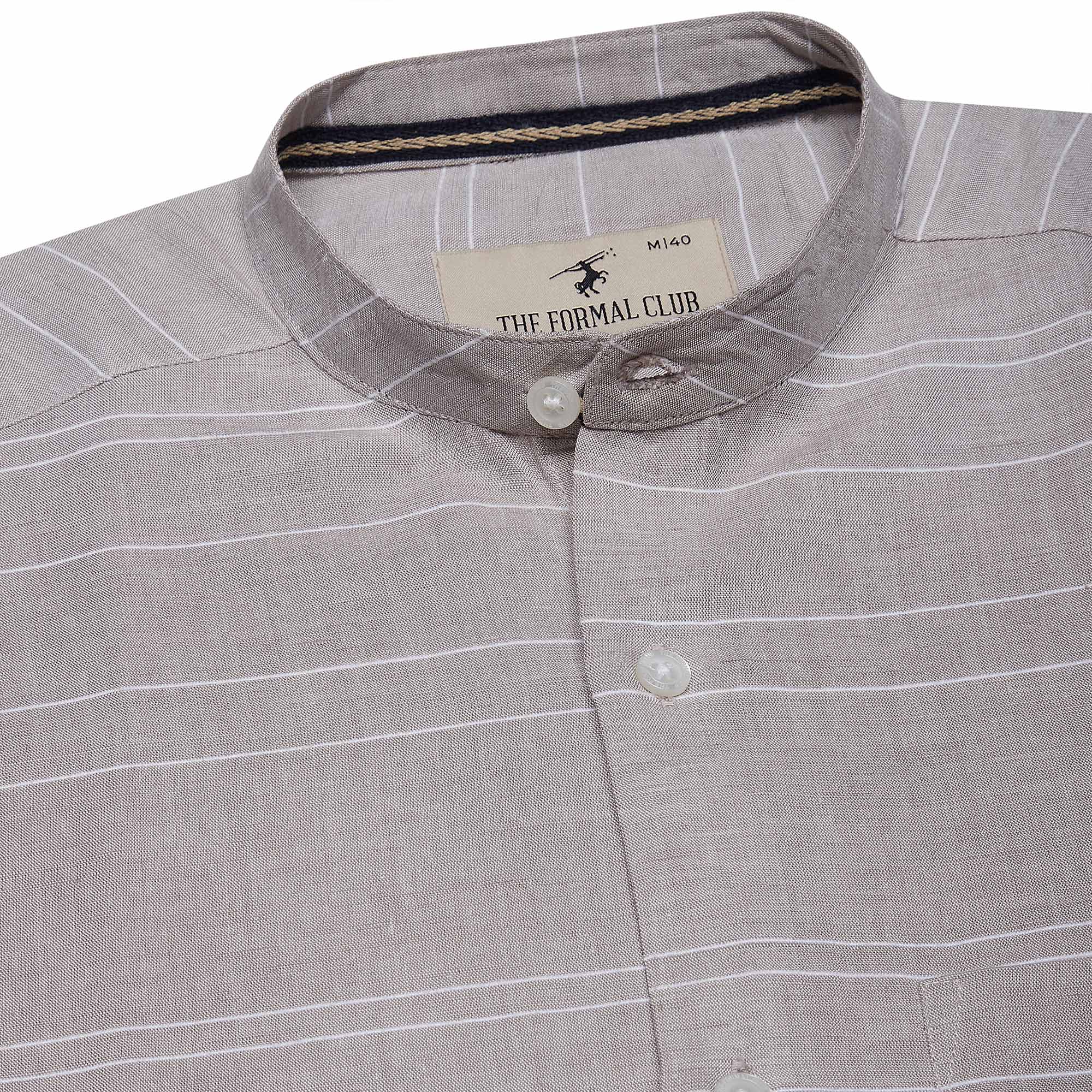 Skyline Stripes Mandarin Shirt In Grey - The Formal Club