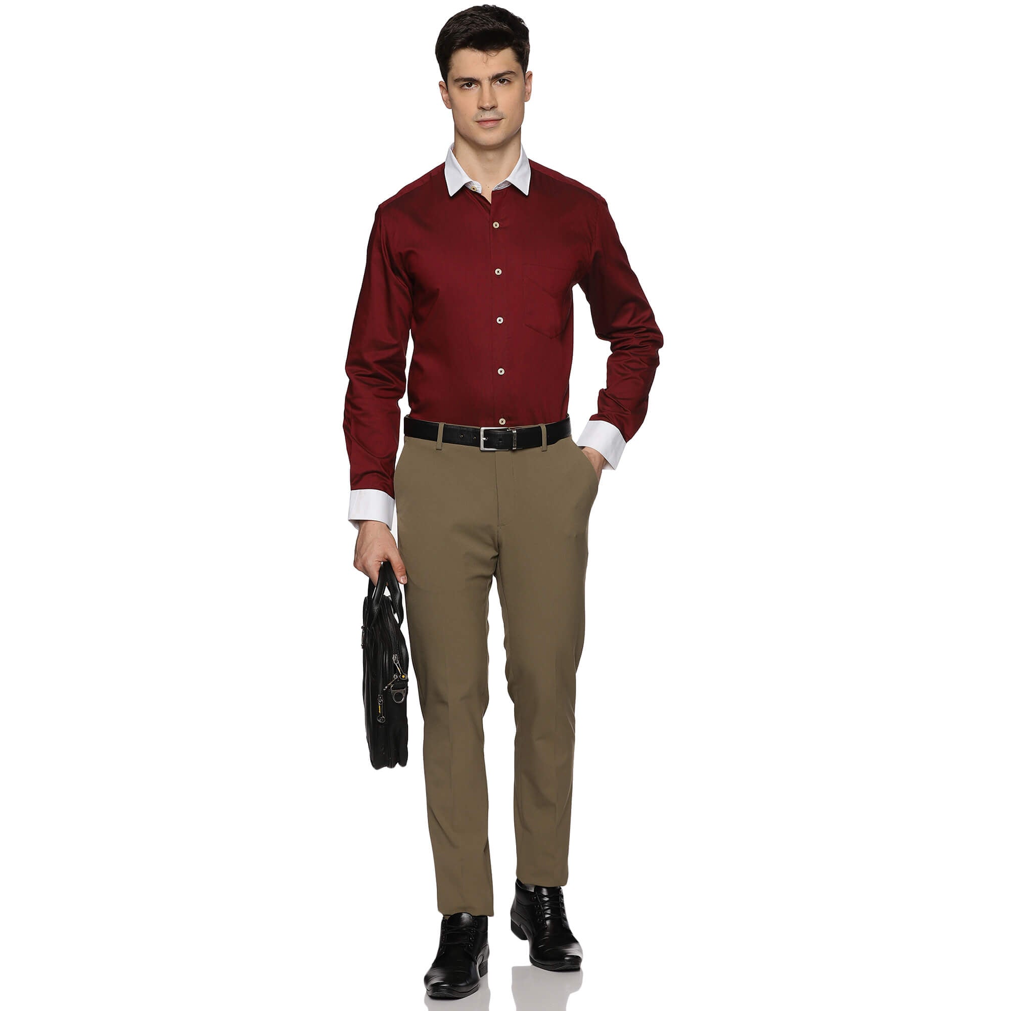 White Collar Full Sleeves Solid Shirt In Wine White Collar Solid Wine Shirt for Men By TFC