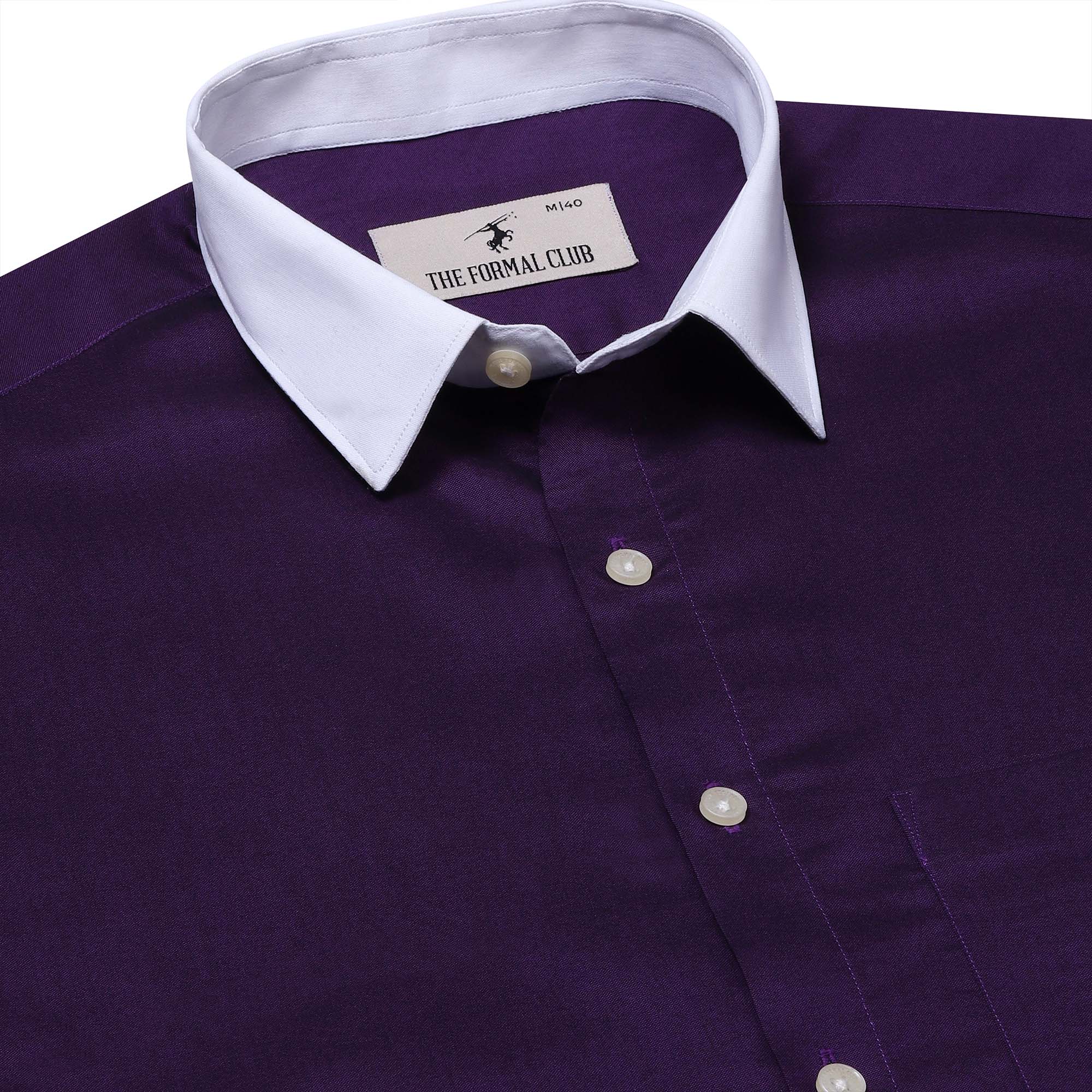 White Collar Full Sleeves Solid Shirt In Purple White Collar Solid Purple Shirt For Men By TFC