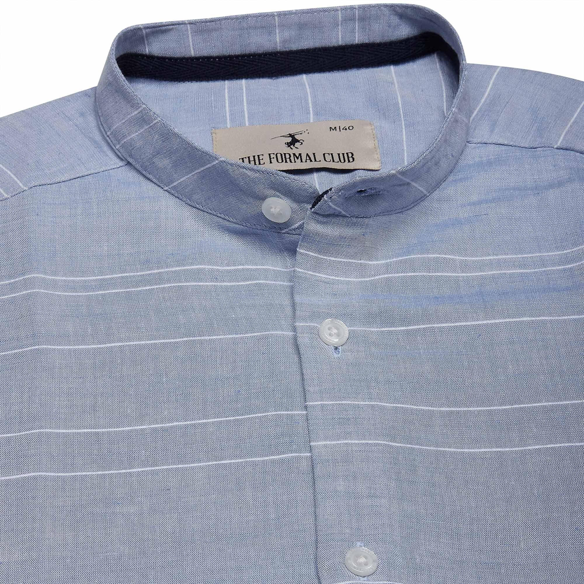 Skyline Stripes Mandarin Shirt In Navy Blue - The Formal Club