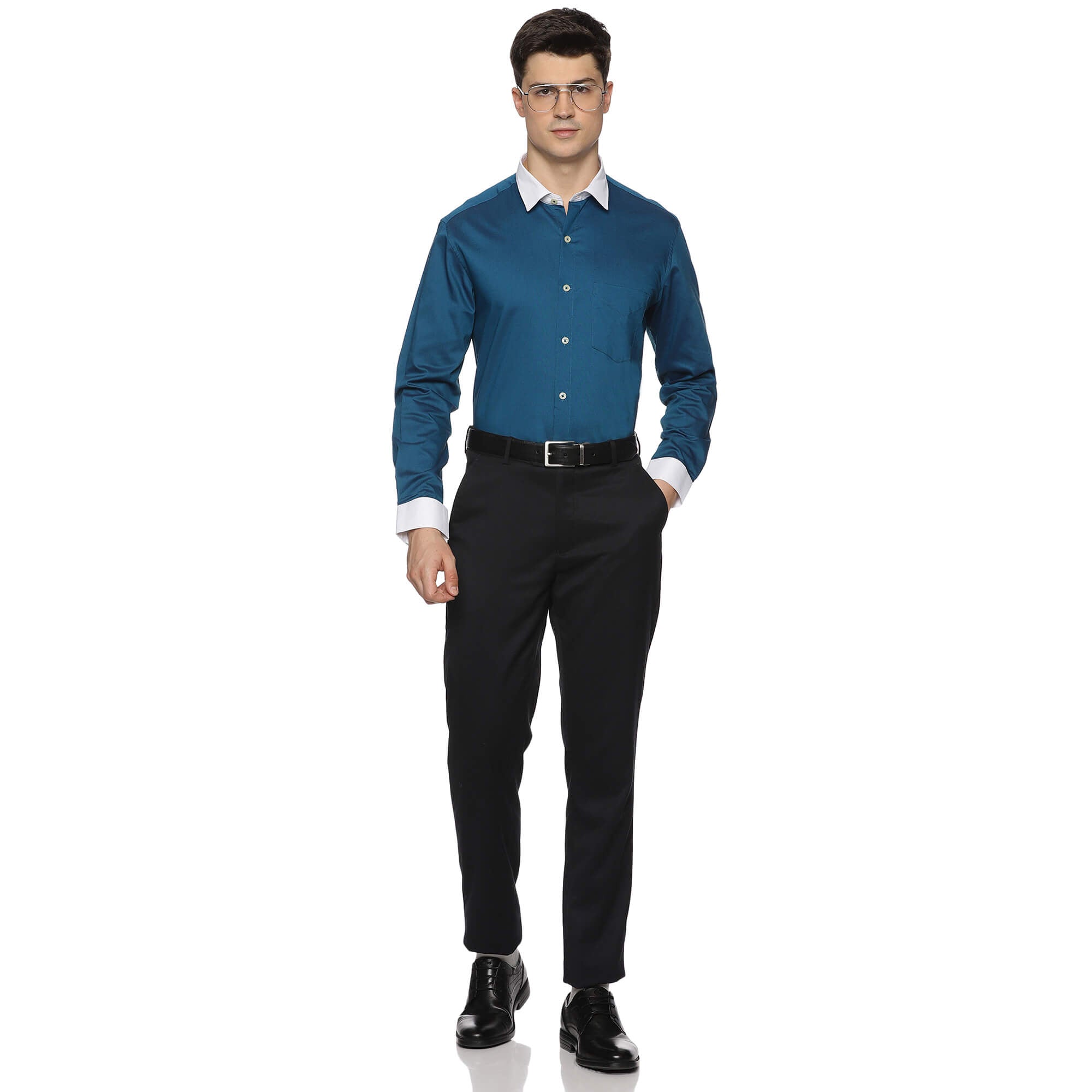 White Collar Full Sleeves Solid Shirt In Dark Teal Elegant Dark Teal Men’s Dress Shirt By TFC