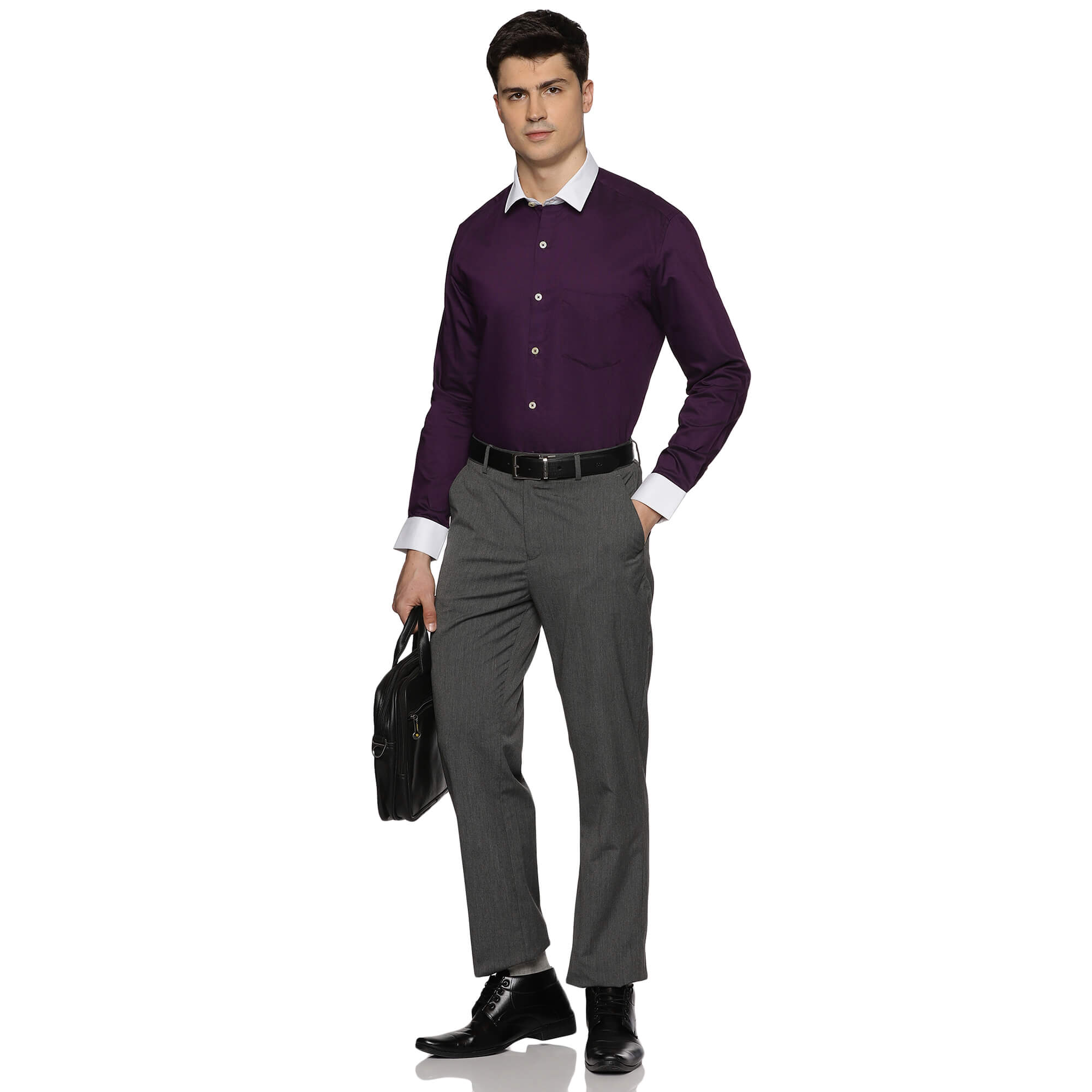 White Collar Full Sleeves Solid Shirt In Purple White Cuff and Collar Purple Shirt For men By TFC