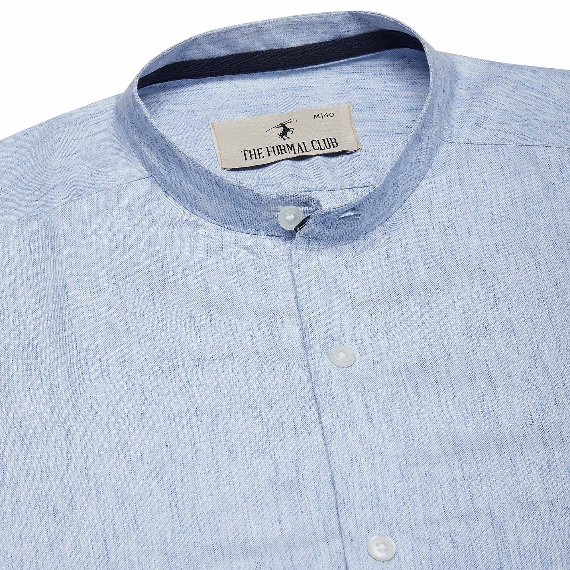 Bliss Blue Textured Mandarin Shirt Bliss Blue Textured Twill Shirt for men by TFC