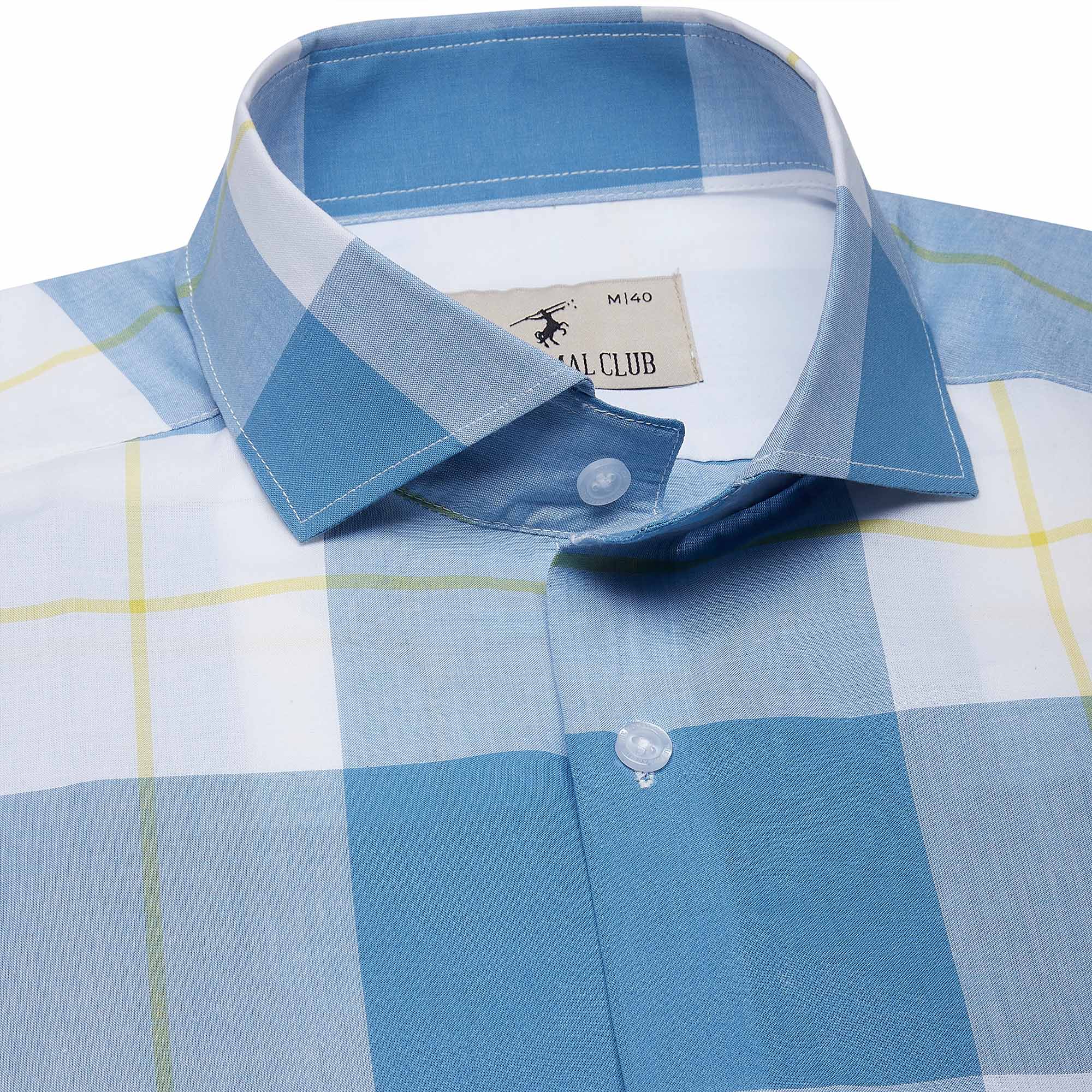 MAVERICK COTTON CHECK SHIRT IN BLUE & WHITE - The Formal Club