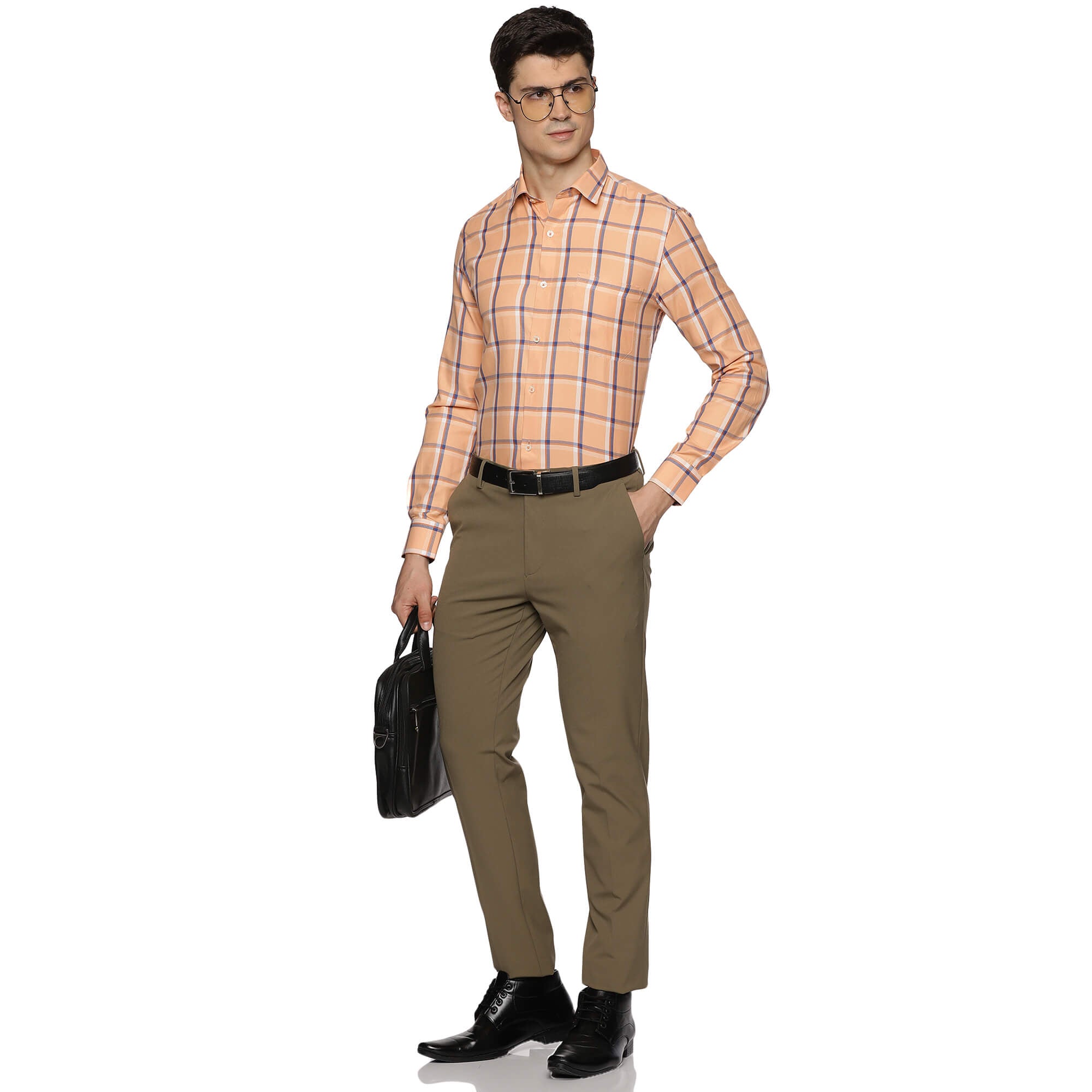 Vento Full Sleeves Twill Check Shirt in Peach Blue Men’s Twill Weave Peach Blue Shirt By TFC