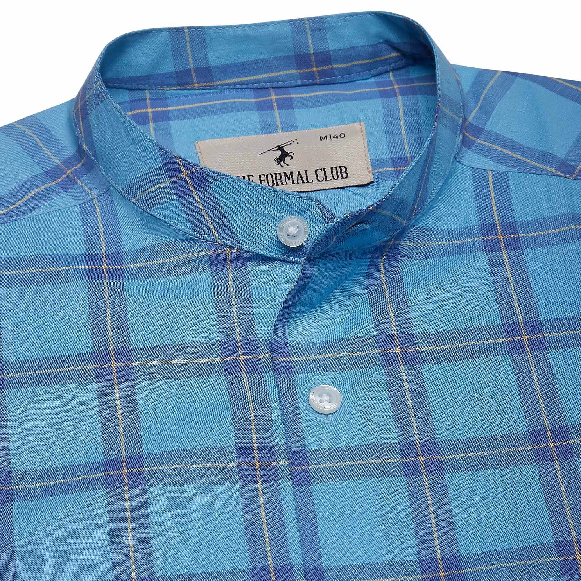 Blissful Cotton Check Shirt In Blue Blissful Cotton Check Shirt In Blue - The Formal Club