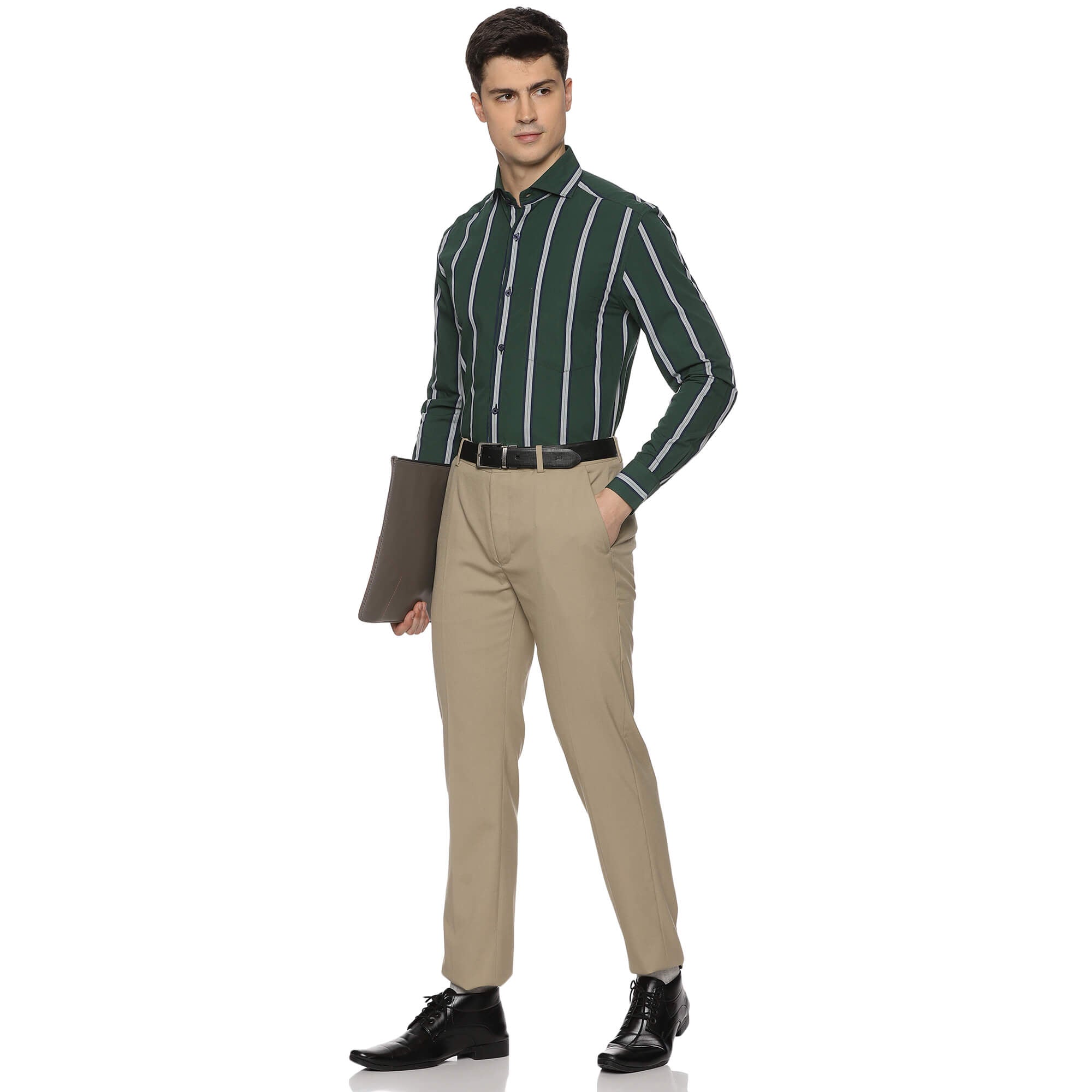 Skyline Cotton Stripes Shirt In Dark Green - The Formal Club