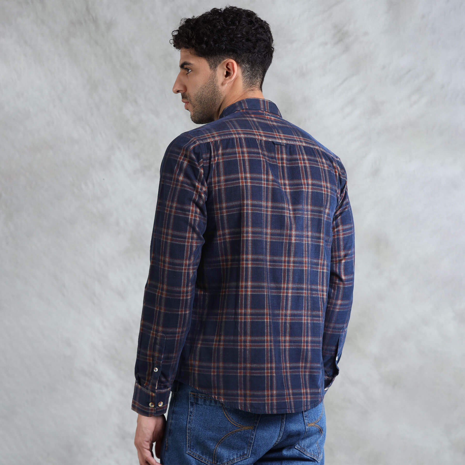 Cruise Checks Corduroy Shirt In Navy Folded Cruise Checks Shirt in Navy by TFC