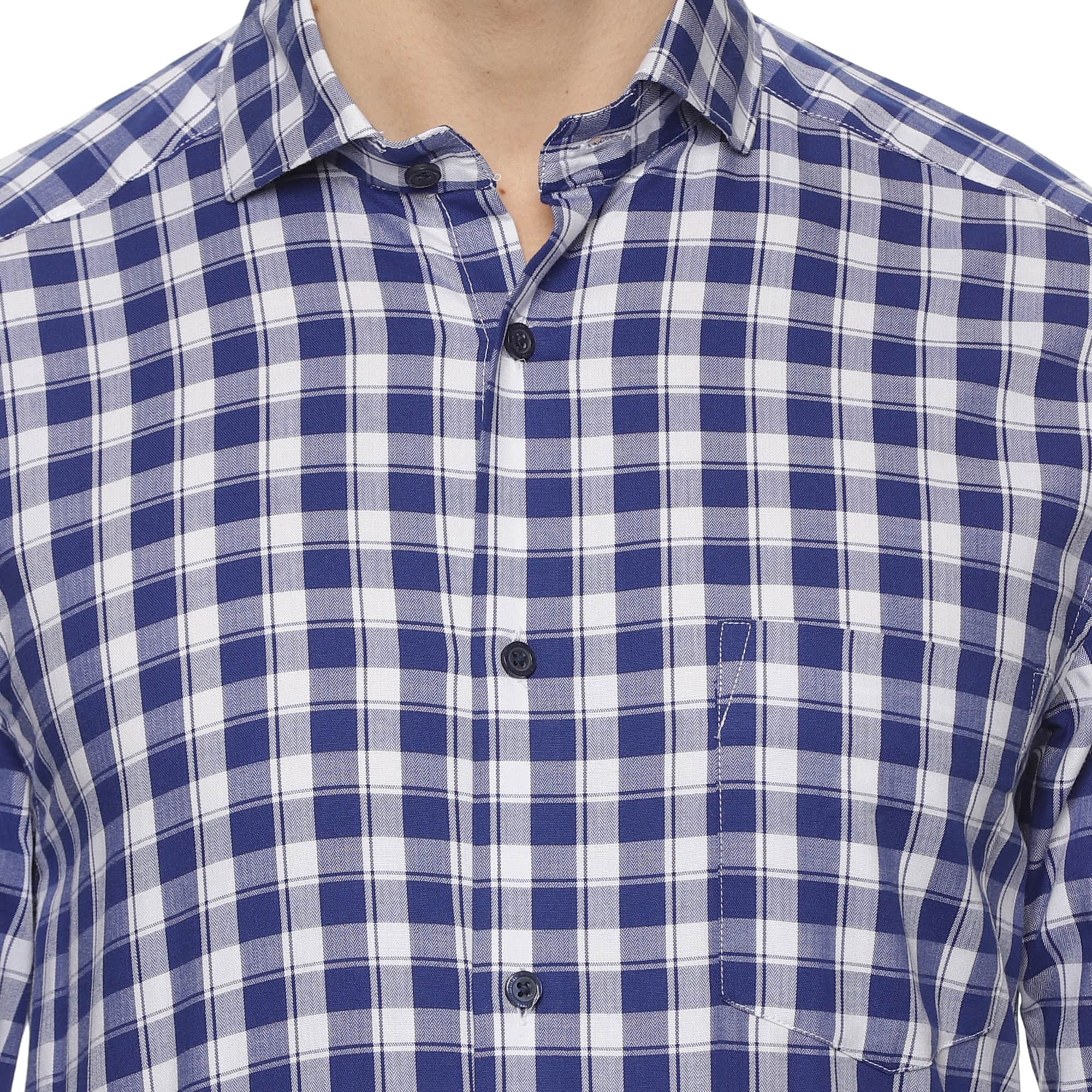 Rebel Cotton Check Shirt In White & Blue 100% cotton dobby weave shirt By TFC