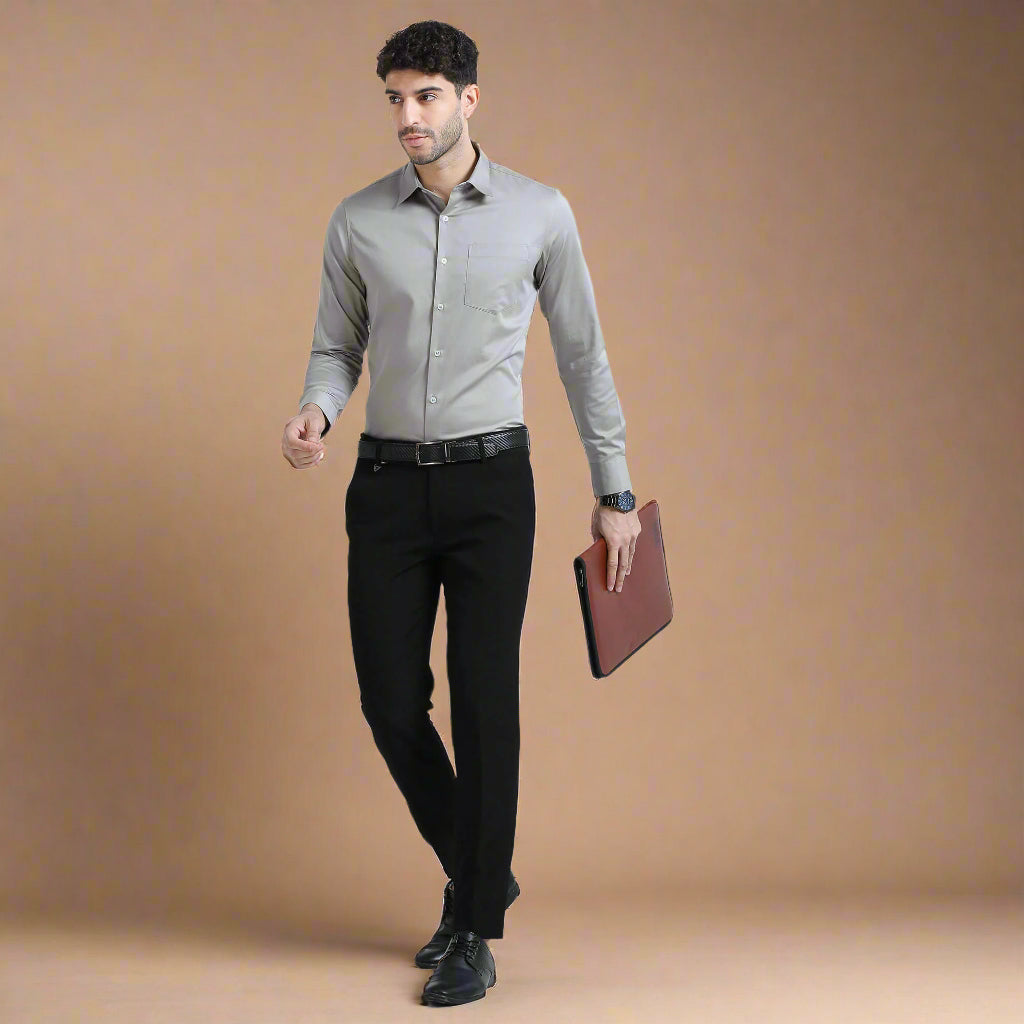 Cambridge Giza Cotton Shirt In Pewter Lustrous Sateen Weave Shirt by TFC