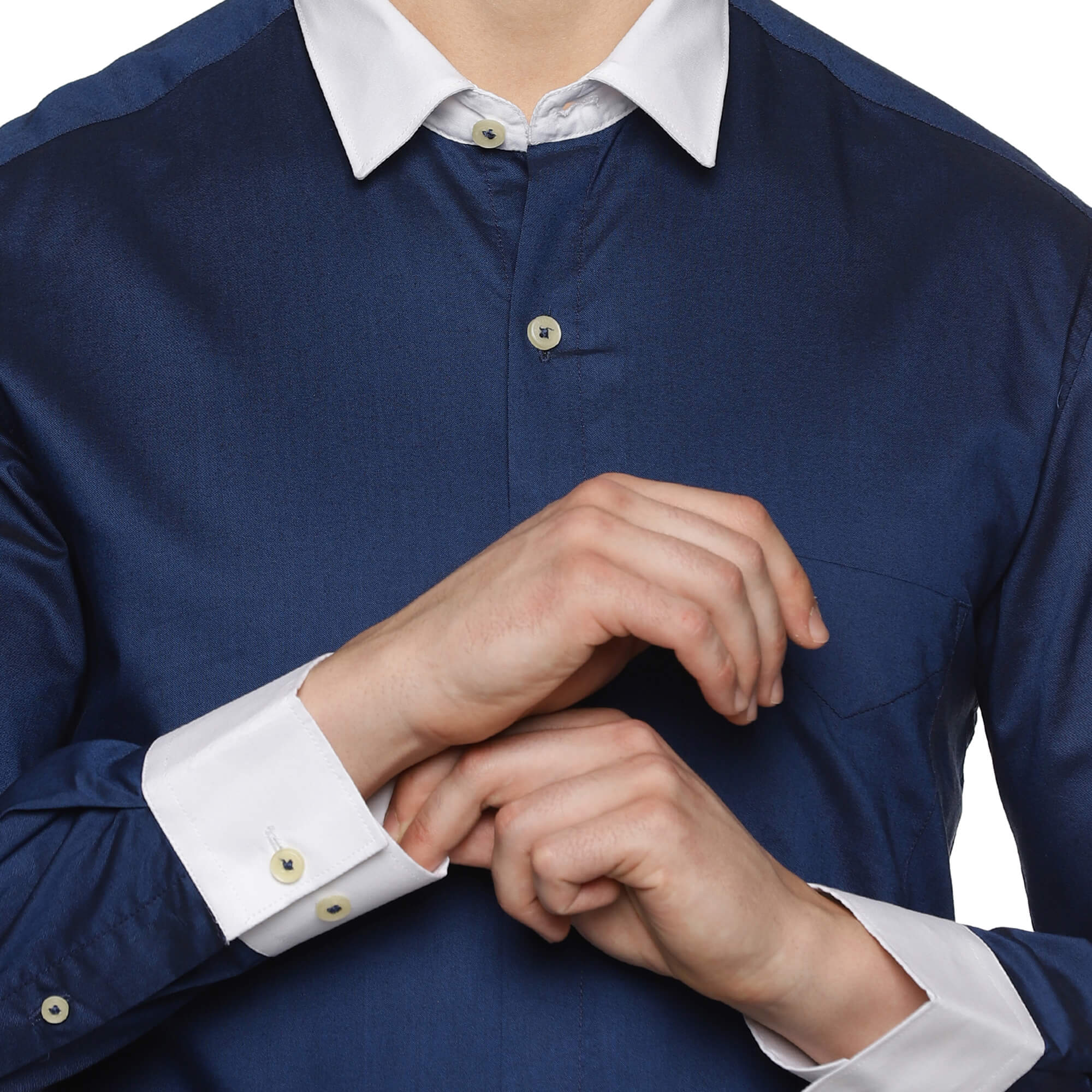 White Collar Full Sleeves Solid Shirt In Navy Blue Regular fit white collar formal shirt for men By TFC