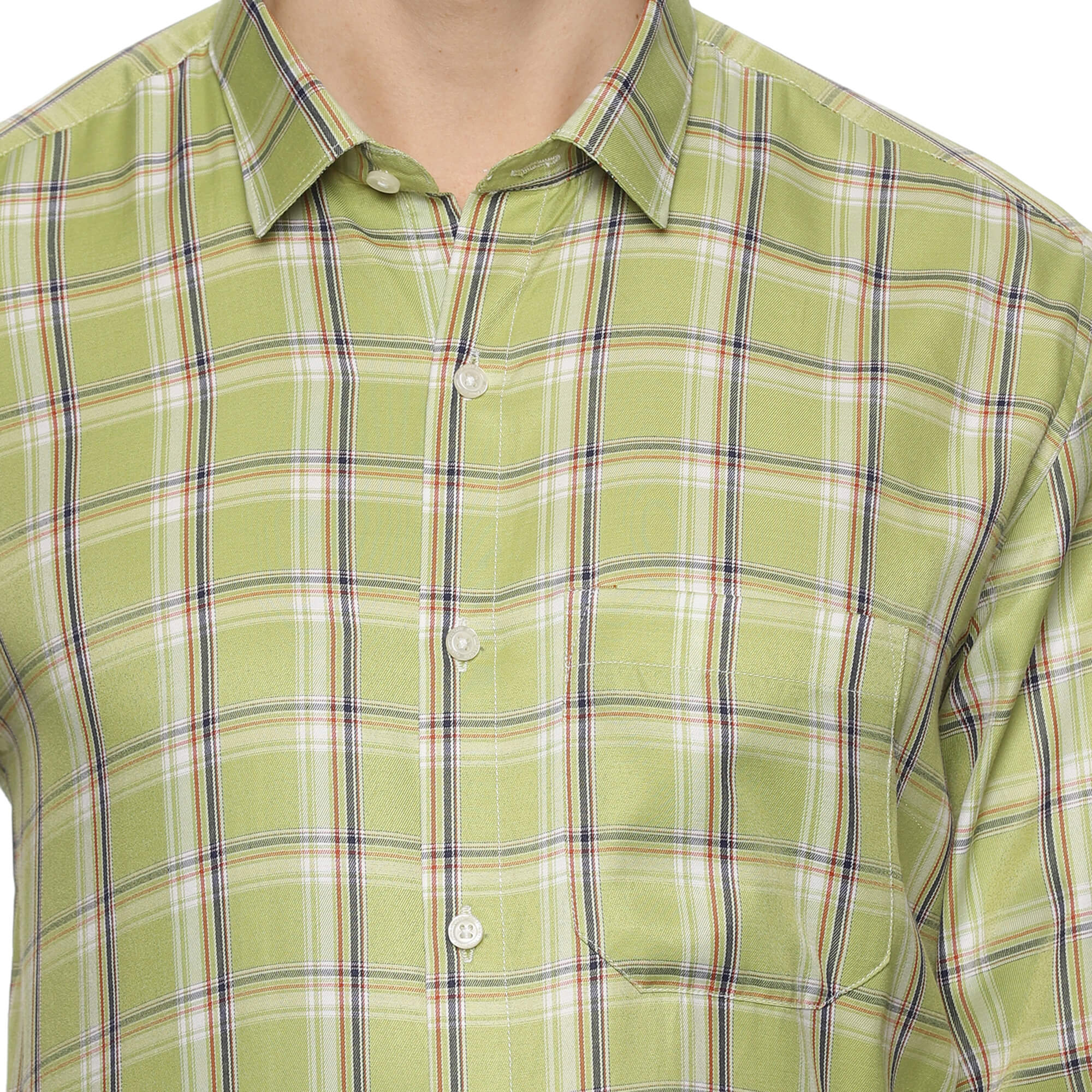 Vento Twill Check Shirt in Olive Green - The Formal Club