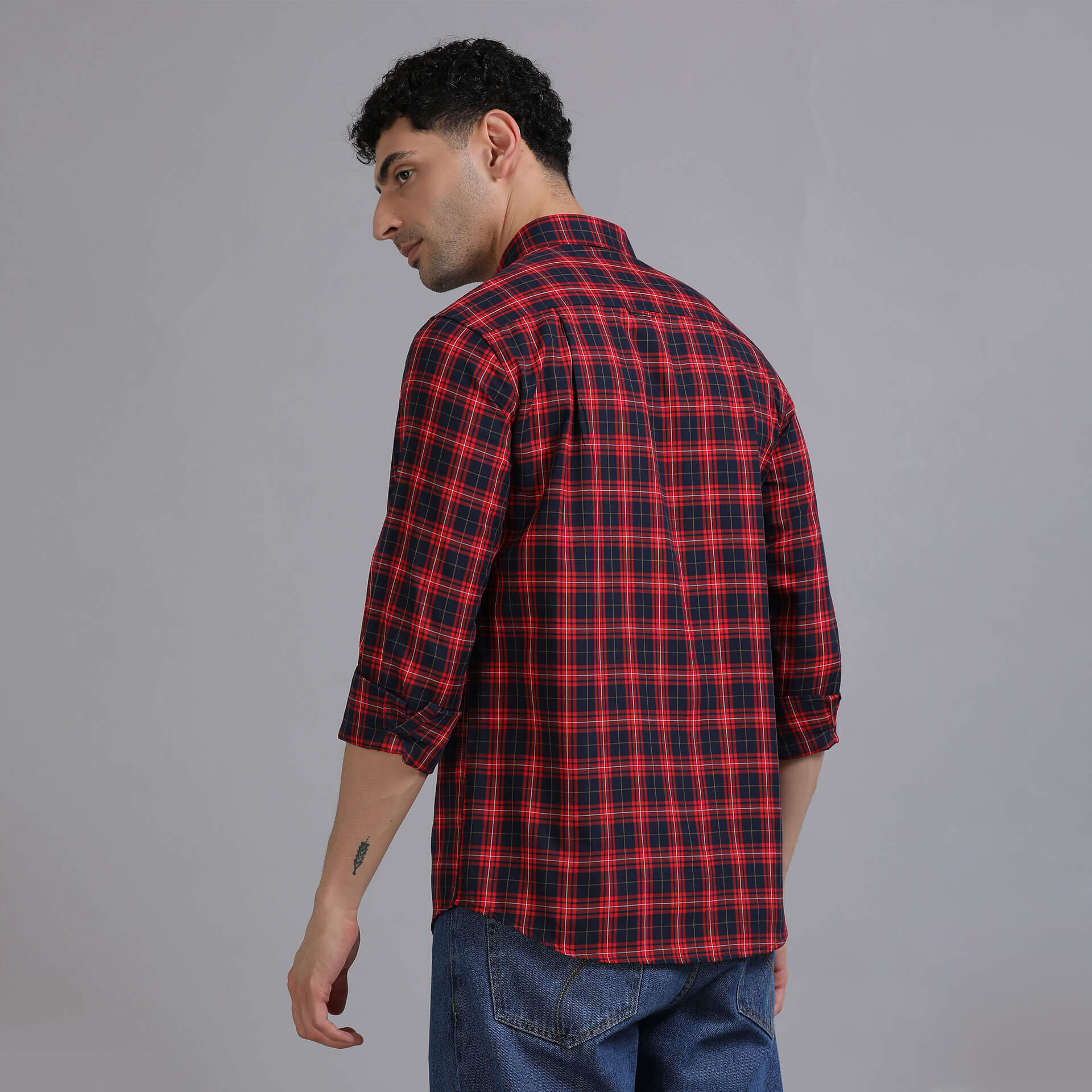 Marco Checks Shirt In Navy & Red Stylish navy and red Check Shirt for smart casual wear by TFC
