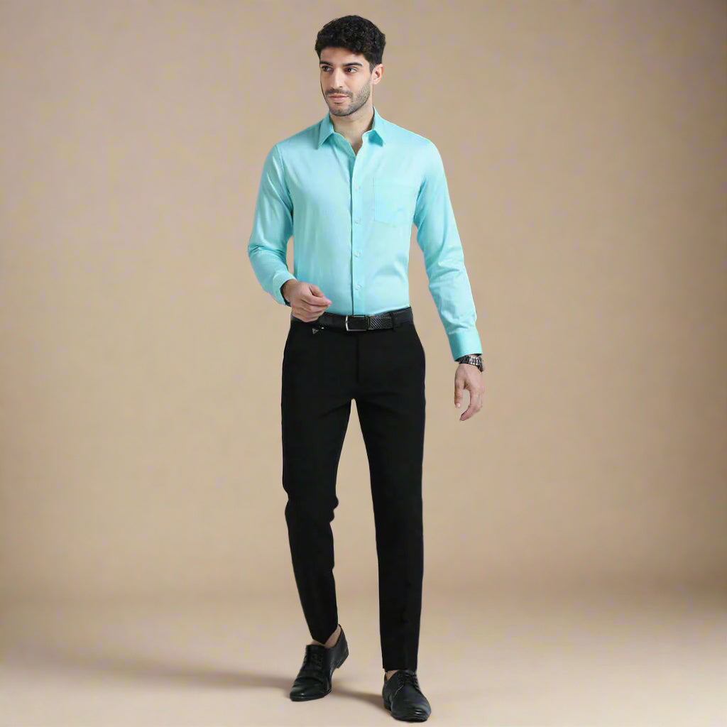 Cambridge Giza Cotton Shirt In Fresh Aqua Long sleeve formal shirt by TFC