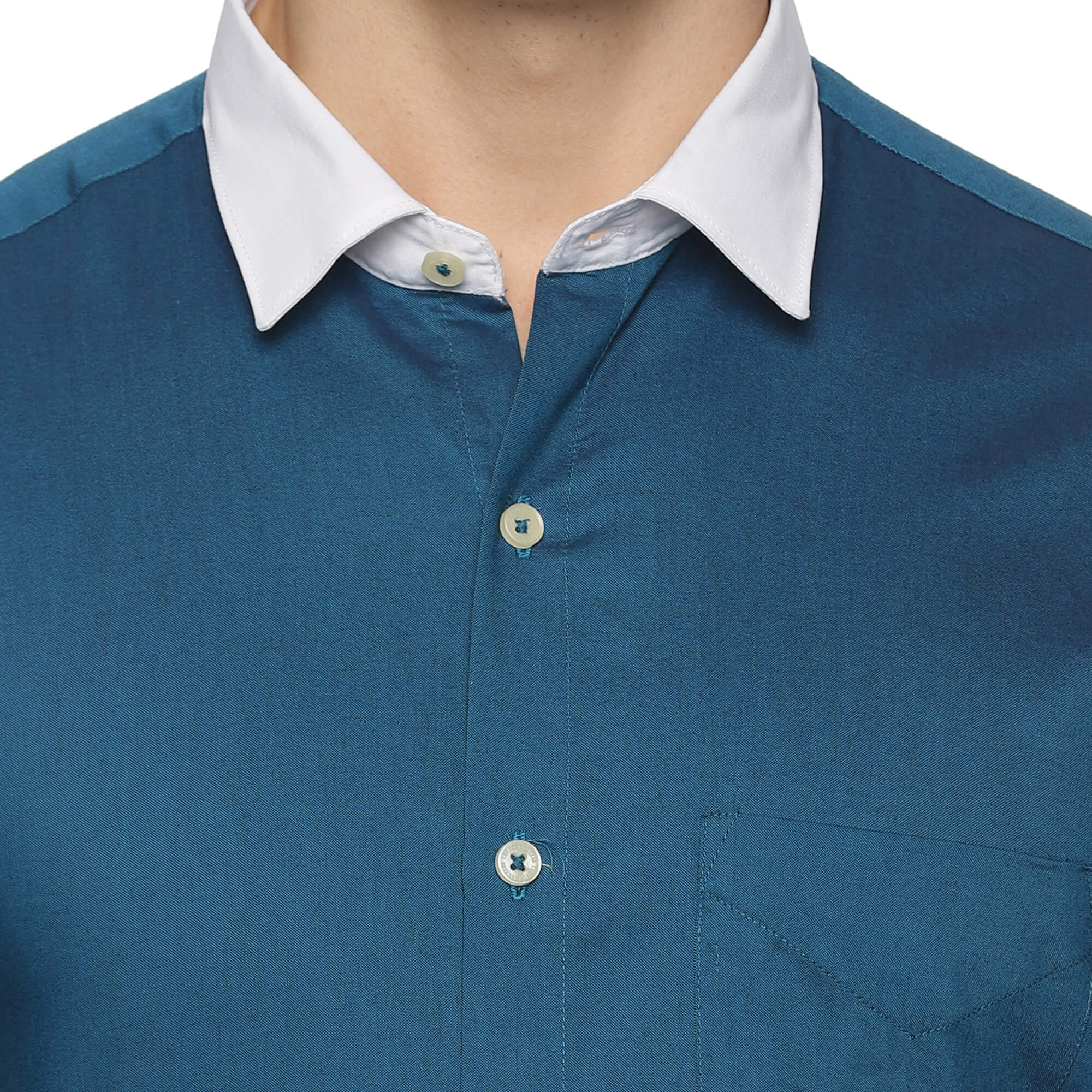 White Collar Full Sleeves Solid Shirt In Dark Teal Premium Cotton Blend Dark Teal Formal Shirt For Men By TFC
