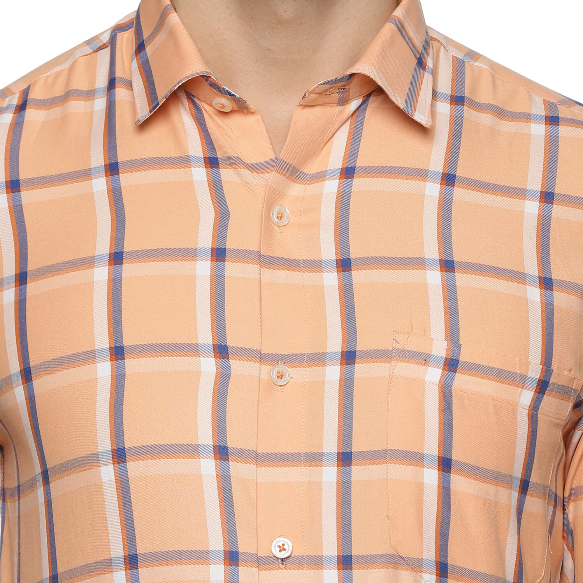 Vento Full Sleeves Twill Check Shirt in Peach Blue Modern Check Shirt for Men By TFC