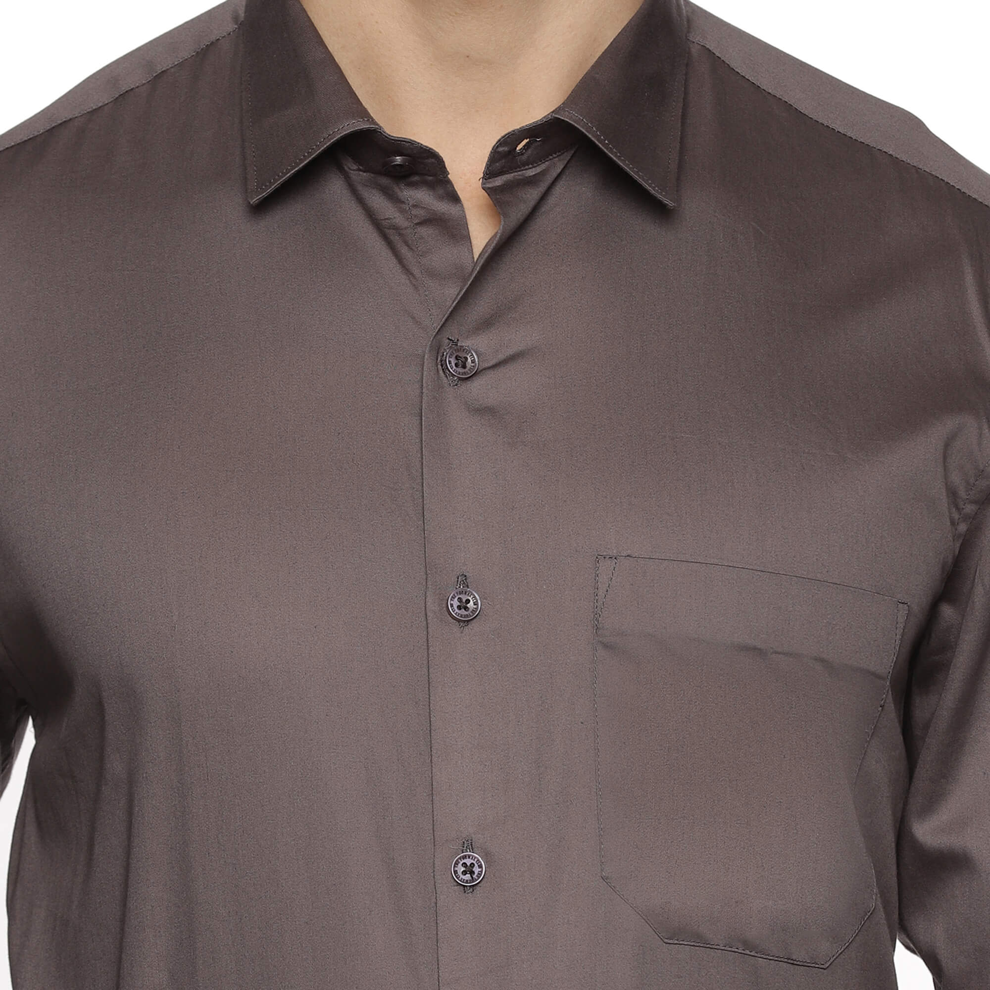 Swiss Finish Giza Cotton Shirt In Dark steel Dark Steel Satin Weave Cotton Shirt For Men By TFC