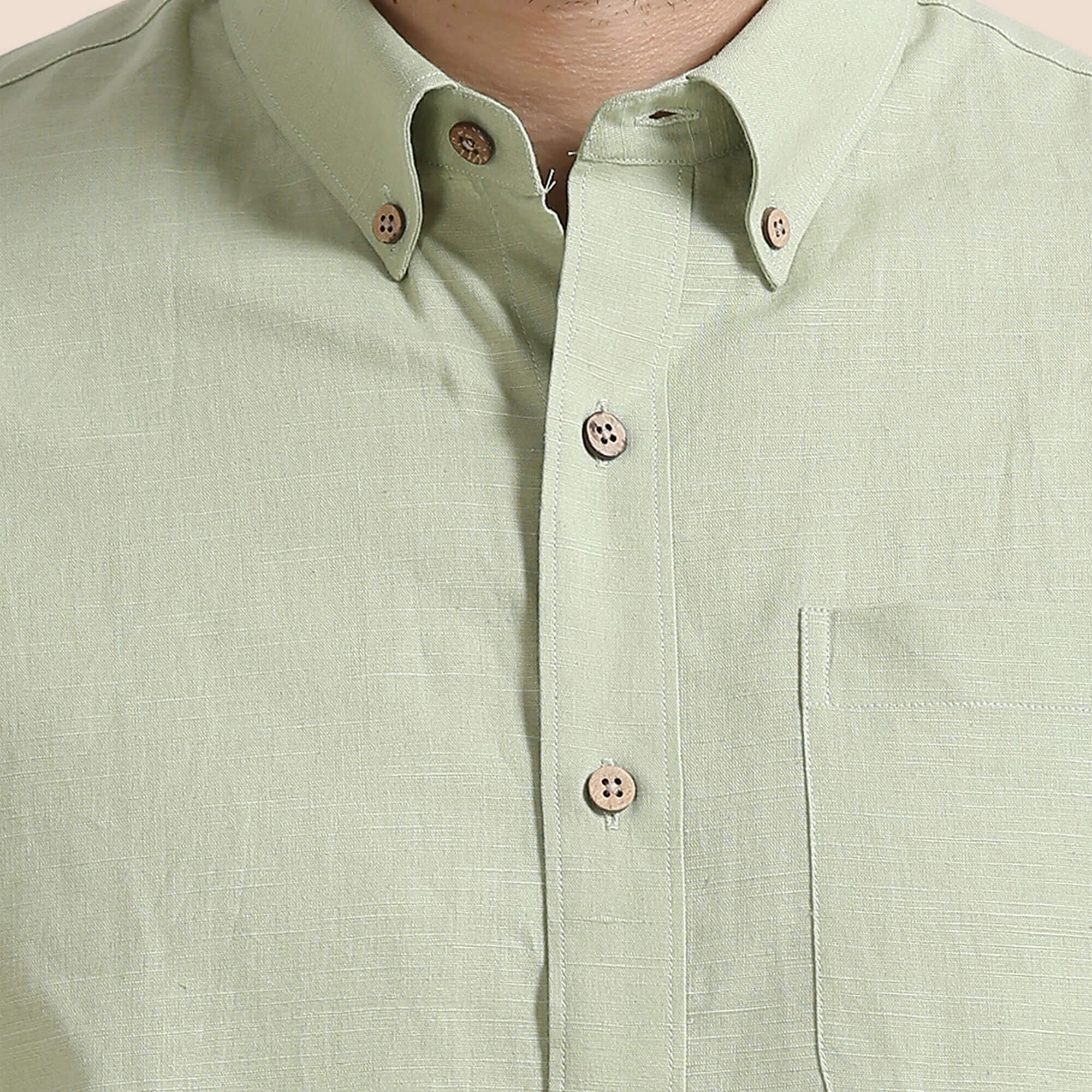 Breeze Linen Half Sleeves Shirt In Grass Half-sleeve shirt with button-down collar by TFC