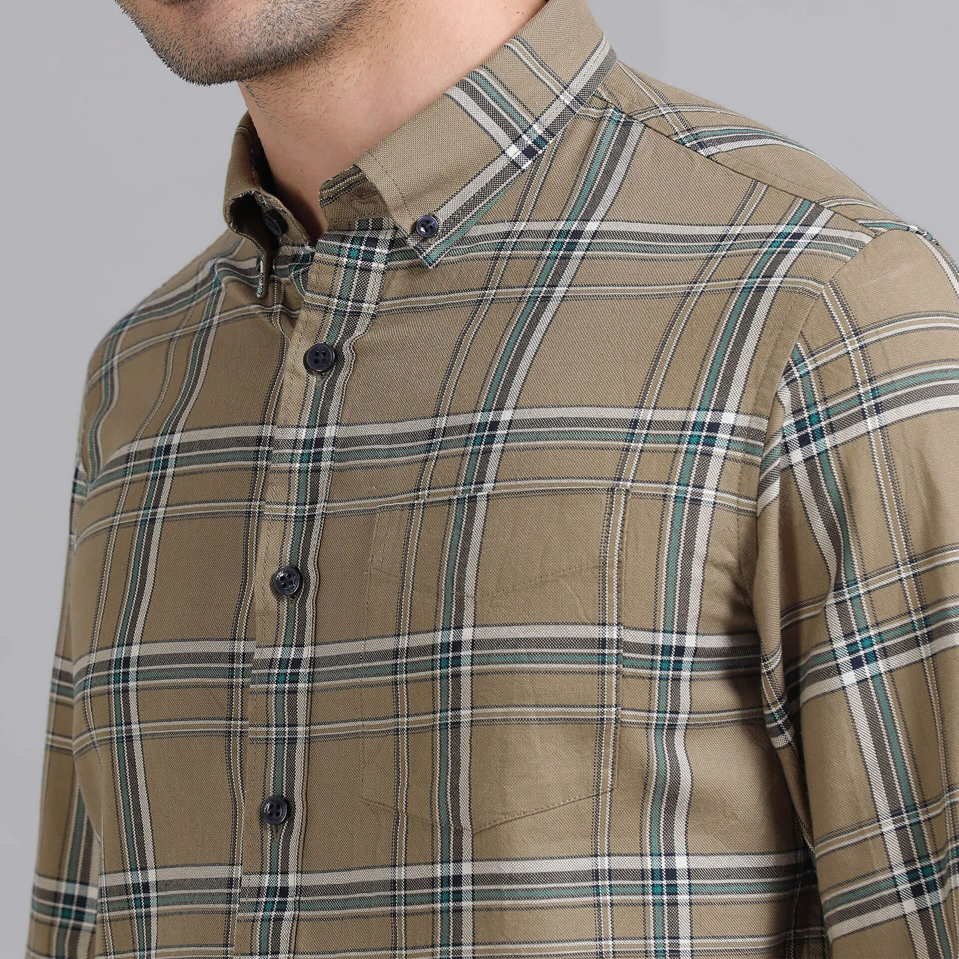 Marco Checks Shirt In Sage Marco Checks Shirt in Sage and Navy by TFC