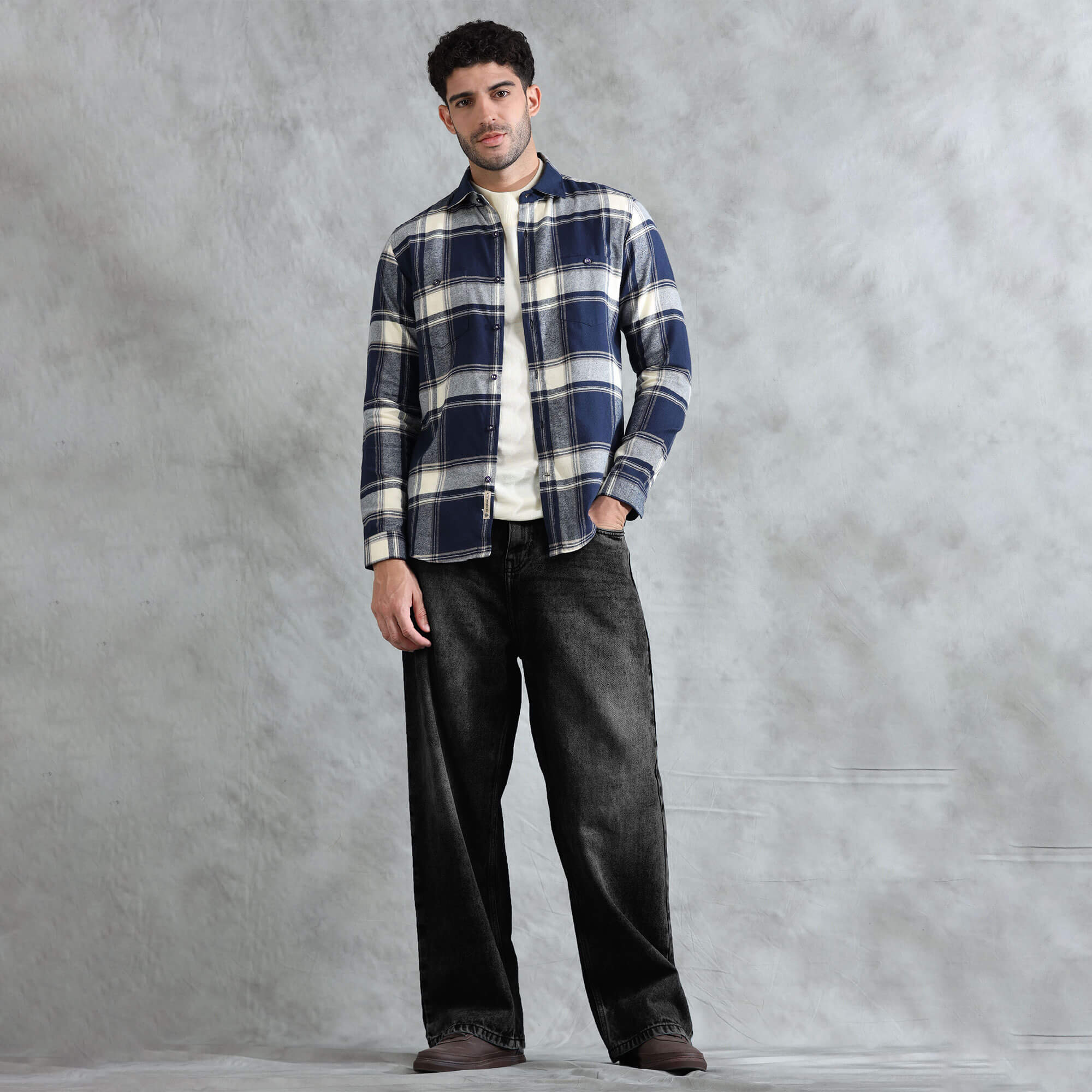 Lumber Flannel Check Shirt In Midnight Blue Winter-ready check shirt by TFC
