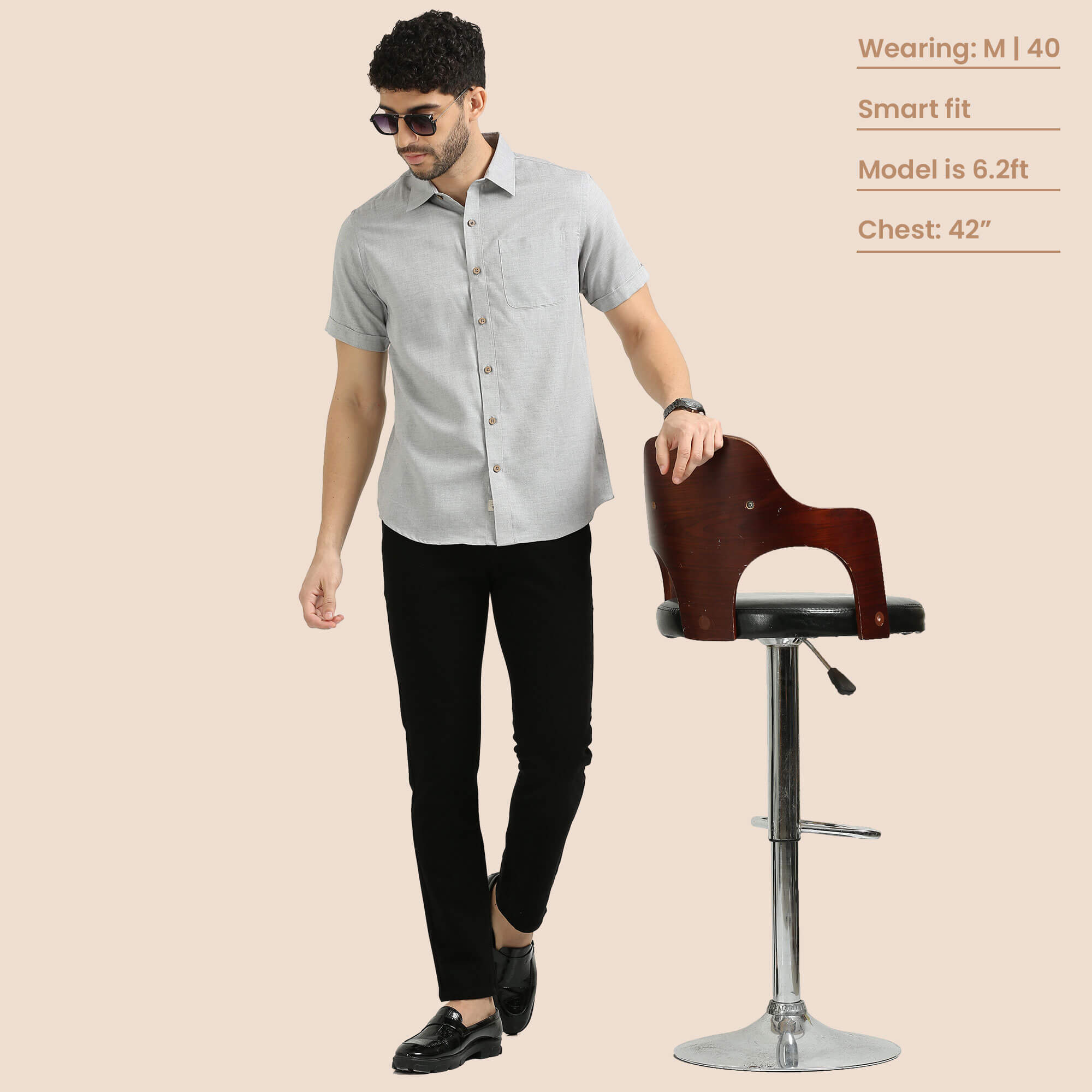 Woods Lyocell Half Sleeves Shirt In Grey Melange Casual Look with Woods Lyocell Shirt by TFC