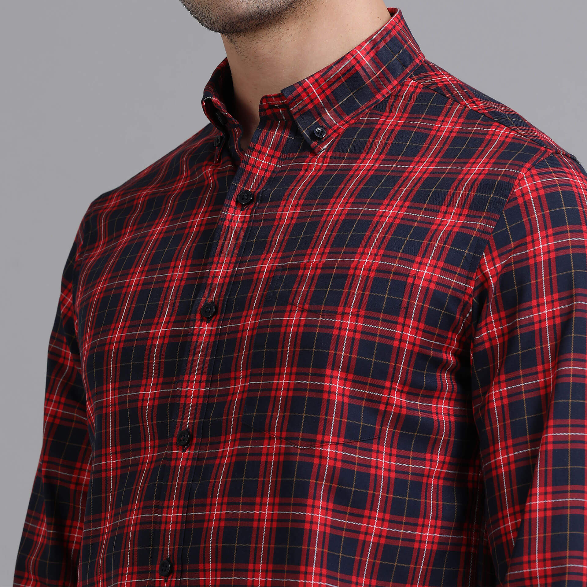 Marco Checks Shirt In Navy & Red Smart fit Marco Check Shirt with twill weave fabric by TFC